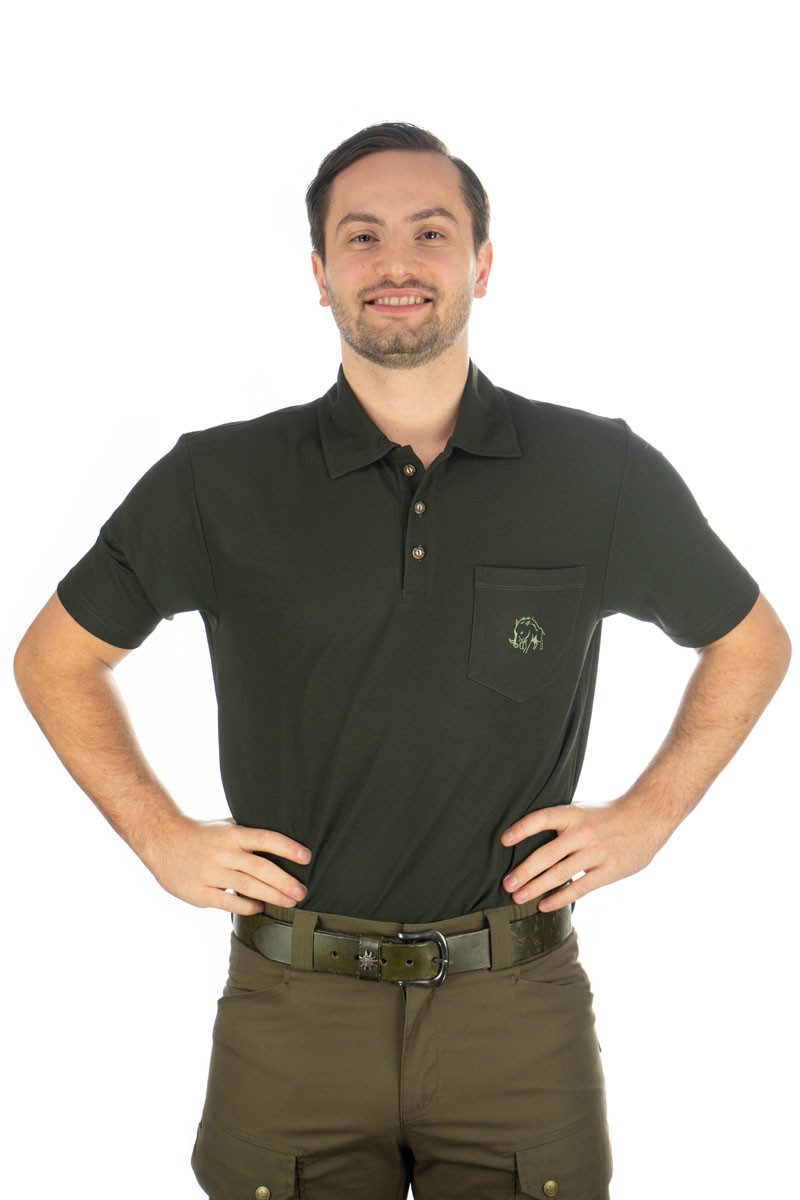 OS Trachten Poloshirt Falbo Kurzarm Jagdshirt mit Wildsau-Stickerei auf der Brusttasche