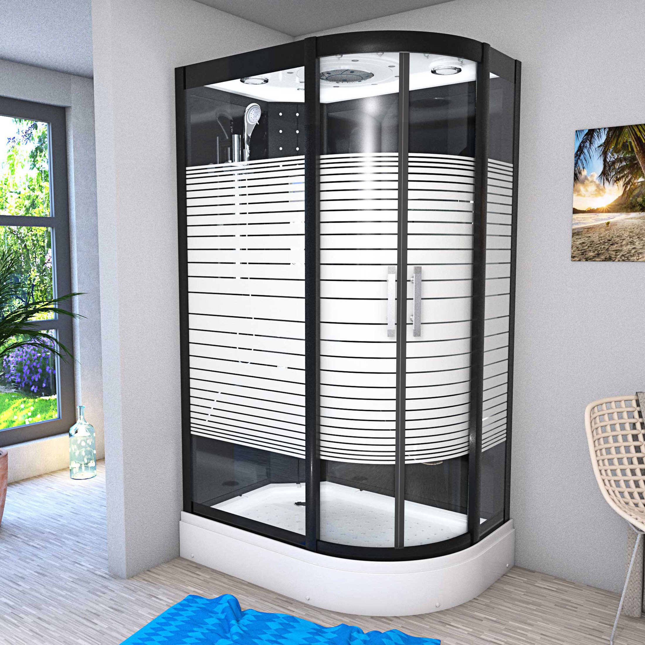 AcquaVapore Komplettdusche Duschkabine Dusche D30-73M0R Schwarz 80x120, Sicherheitsglas ESG, inklusive Duschwanne, Höhenverstellbar, Mit Bauanleitung, Mit Beleuchtung, Gehärtetes Glas