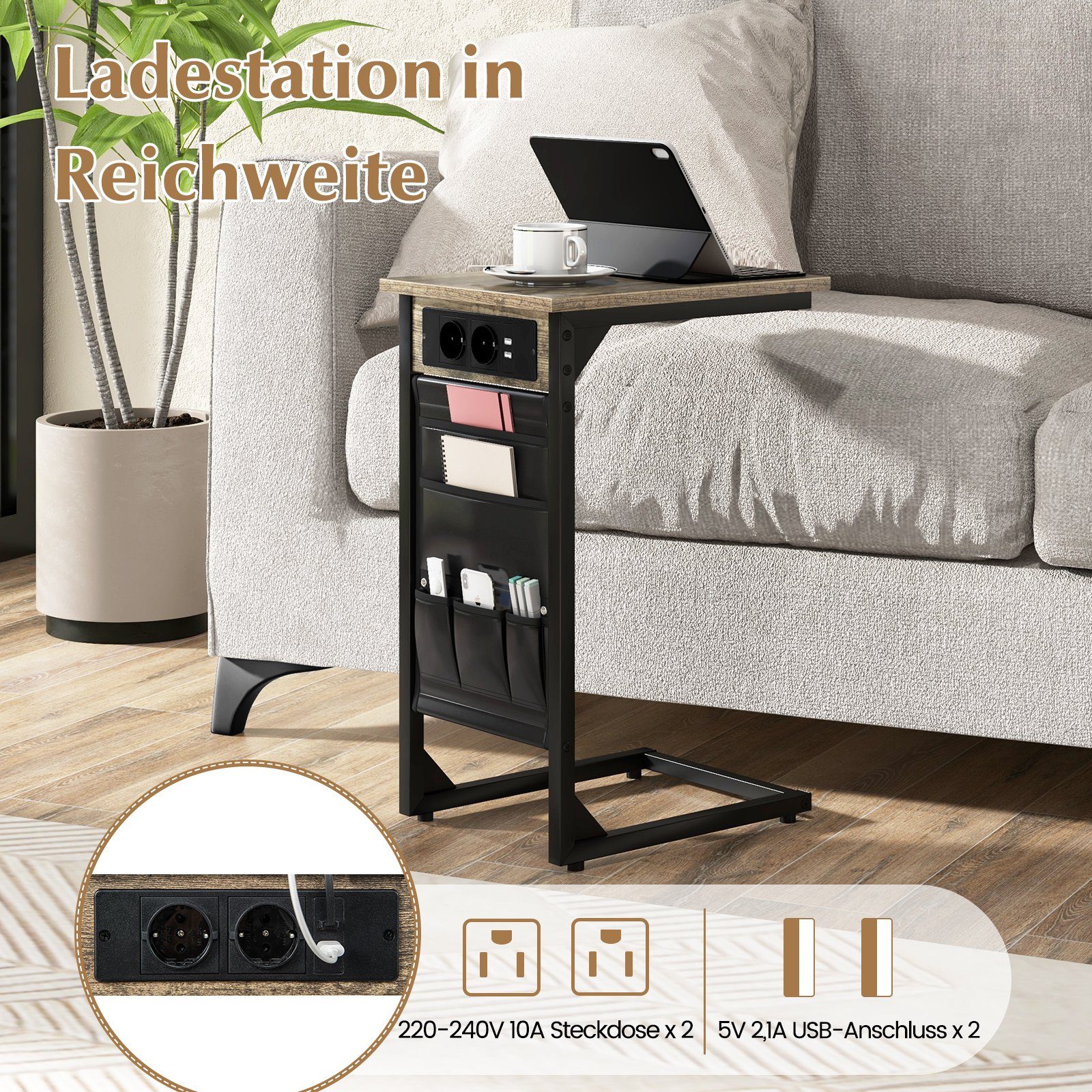 COSTWAY Beistelltisch (2er Set), mit Ladestation, günstig online kaufen