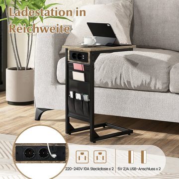 COSTWAY Beistelltisch (2er Set), mit Ladestation, USB Anschlüssen, C-Form