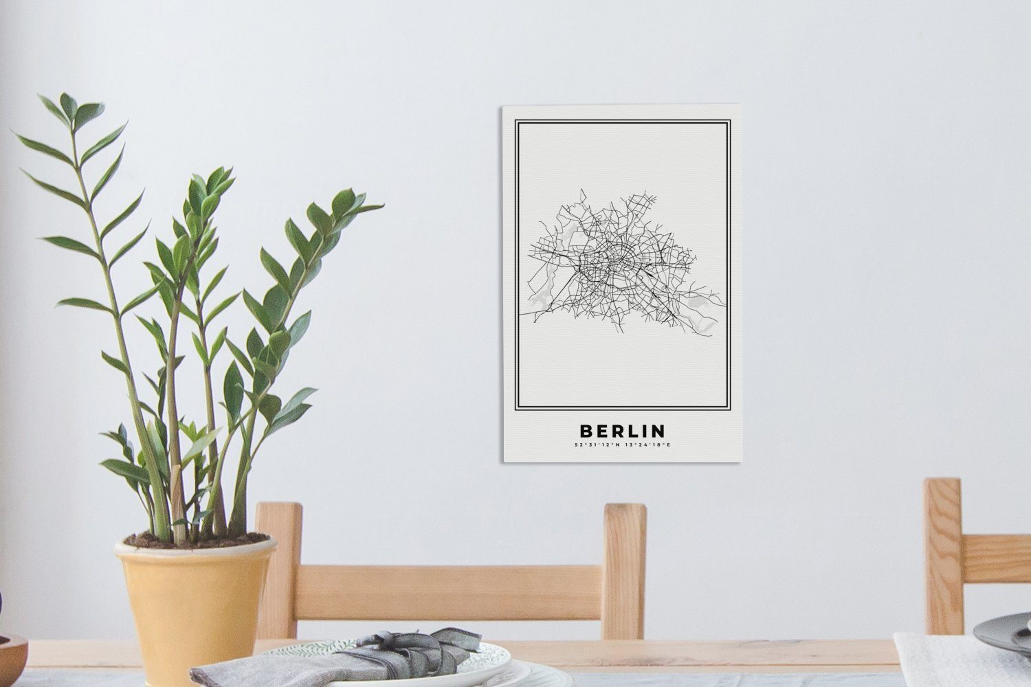 Deutschland Berlin Karte Schwarz-Weiß 20x30 Leinwandbild St), inkl. - - OneMillionCanvasses® Leinwandbild fertig - bespannt - - Gemälde, Zackenaufhänger, Stadtplan Karte, (1 cm