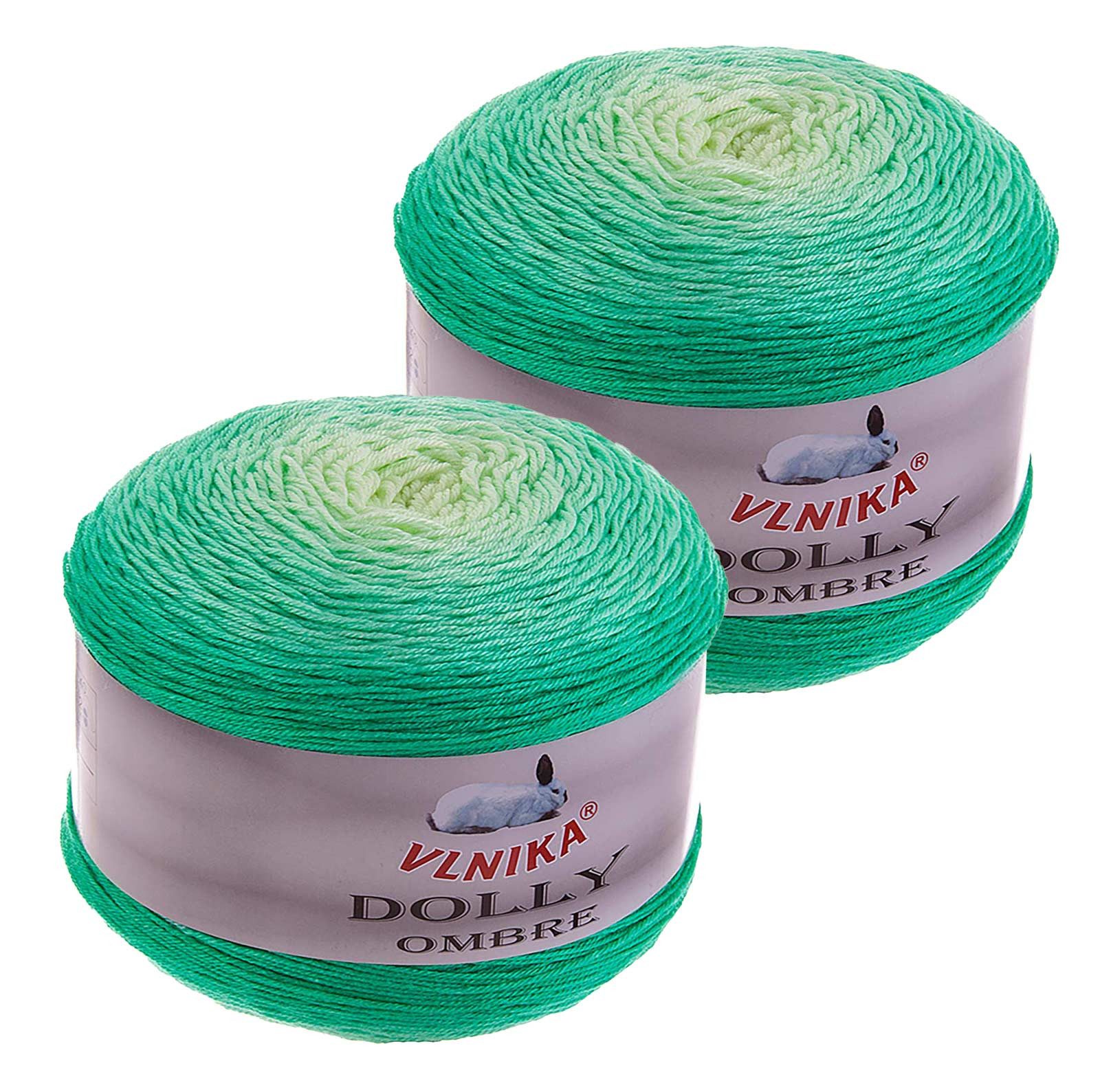 VLNIKA 2 x 250g Dolly Ombre Farbverlaufsgarn Bobbel Strickgarn Häkelwolle Häkelwolle, 875 m (2 Knäuel je 250g), Türkistöne
