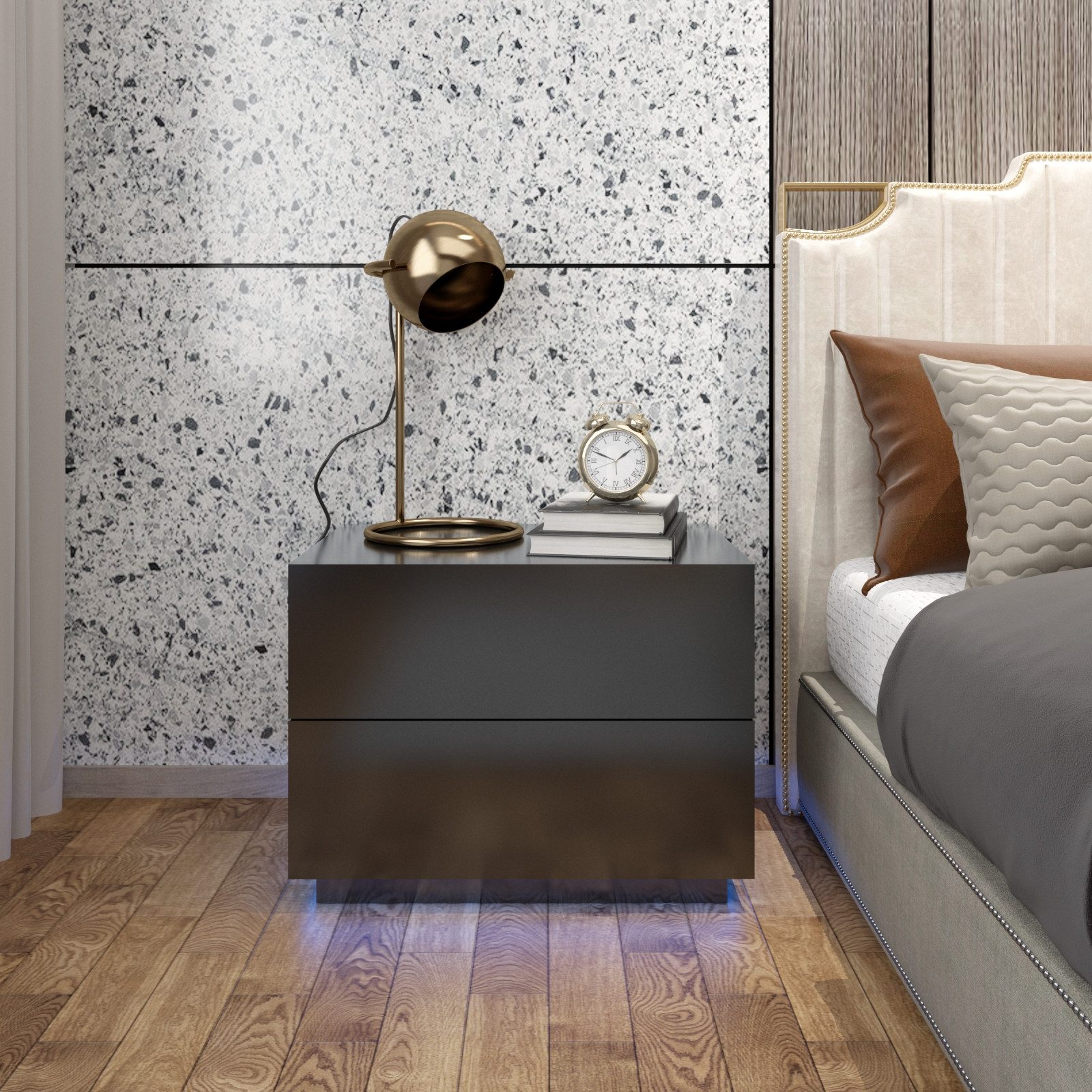 Mondeer Nachttisch LED Nachtkommode, Glänzend-Nachttisch mit USB-LED-Lampe, günstig online kaufen