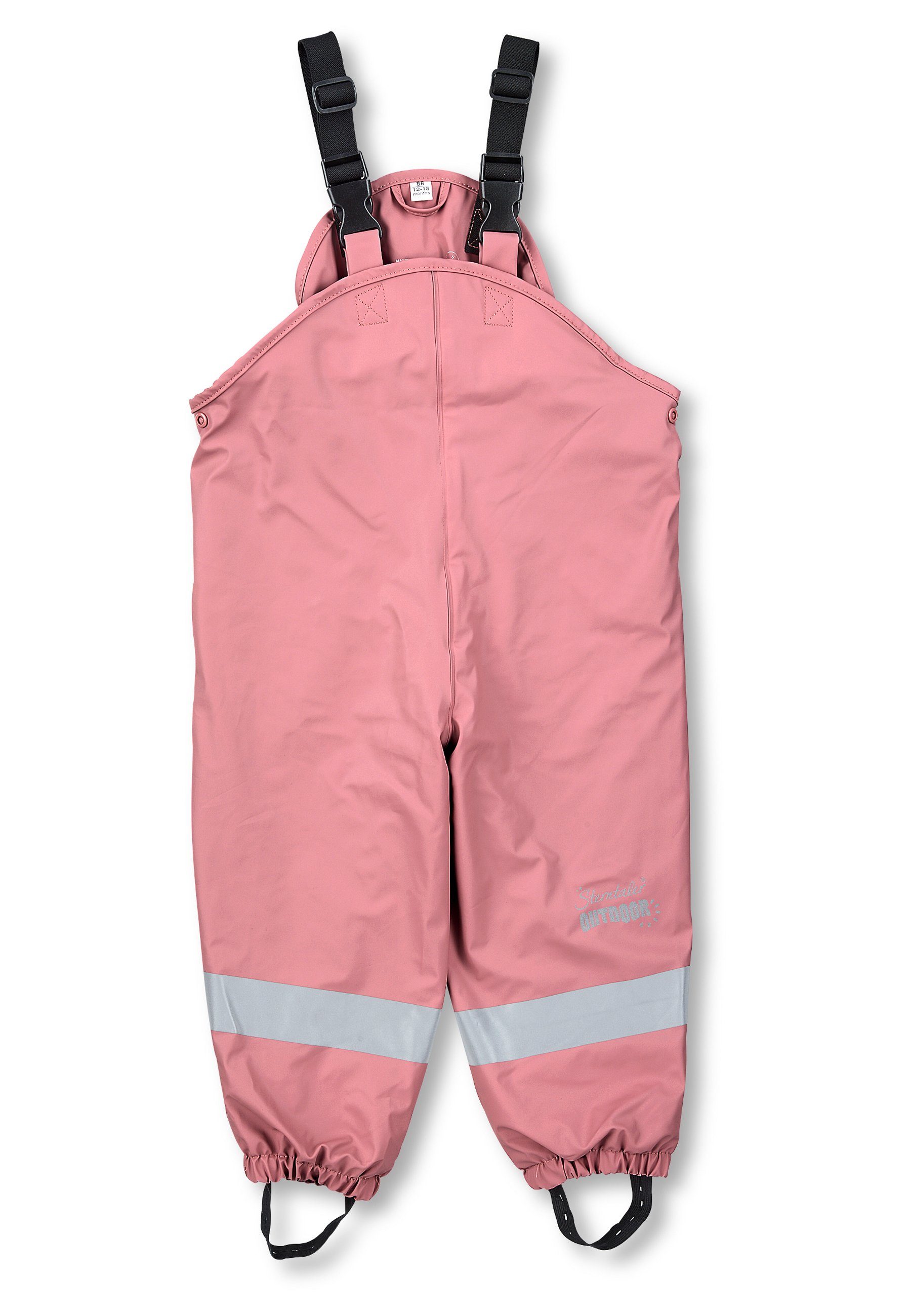 Sterntaler® Regenhose Regenträgerhose gefüttert (1-tlg., Matschlatzhose mit Druckknöpfen, Regenträgerhose mit süßen Motiven) Regenhose Wasserdicht, Matschhose mit verstellbaren Trägern rosa