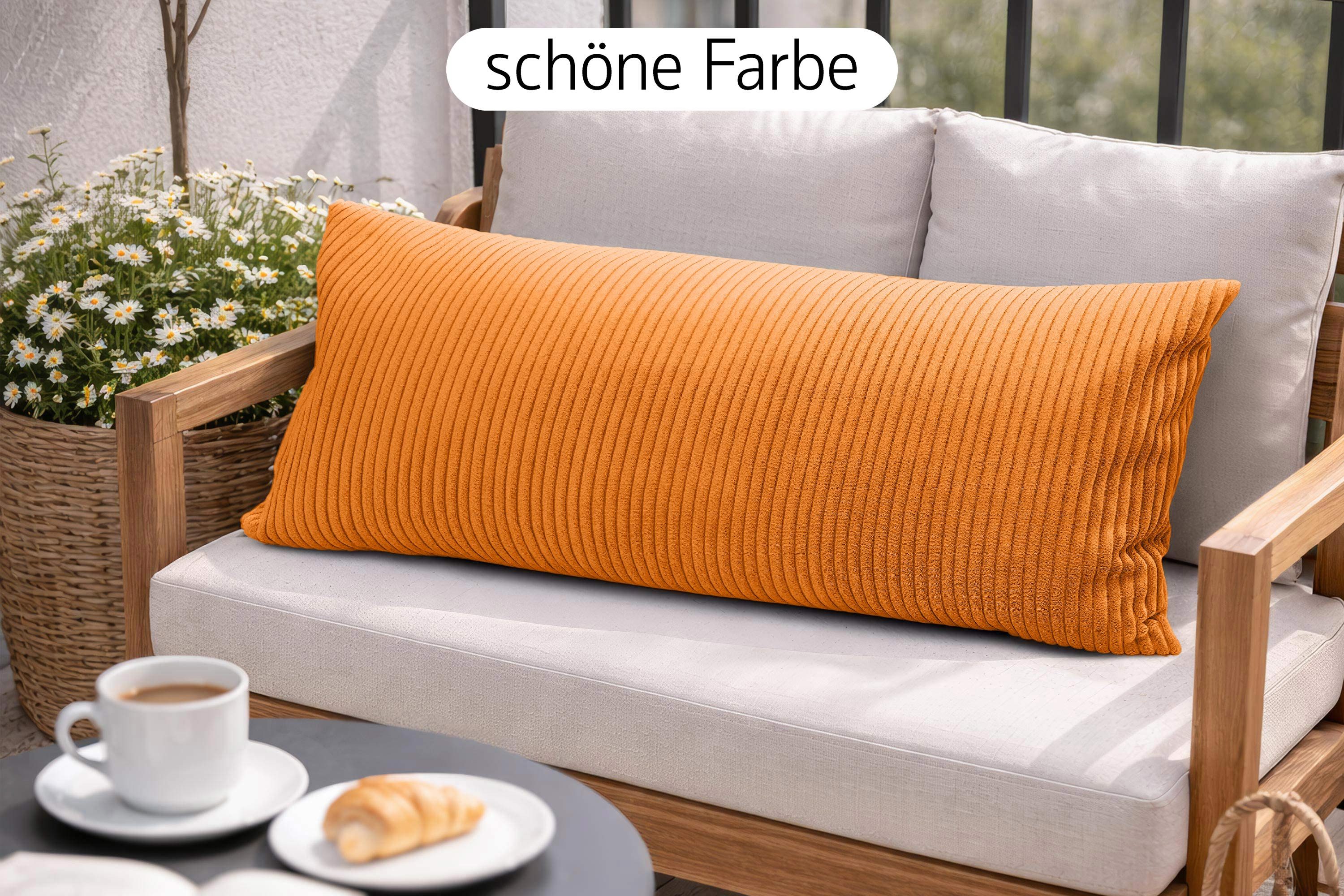 Amilian Dekokissen 40x80 cm 2er Set mit Füllung – Cord-Optik Sofakissen, mit Füllung und Bezug, formstabil, Hotelverschluss – Bild 4 von 5