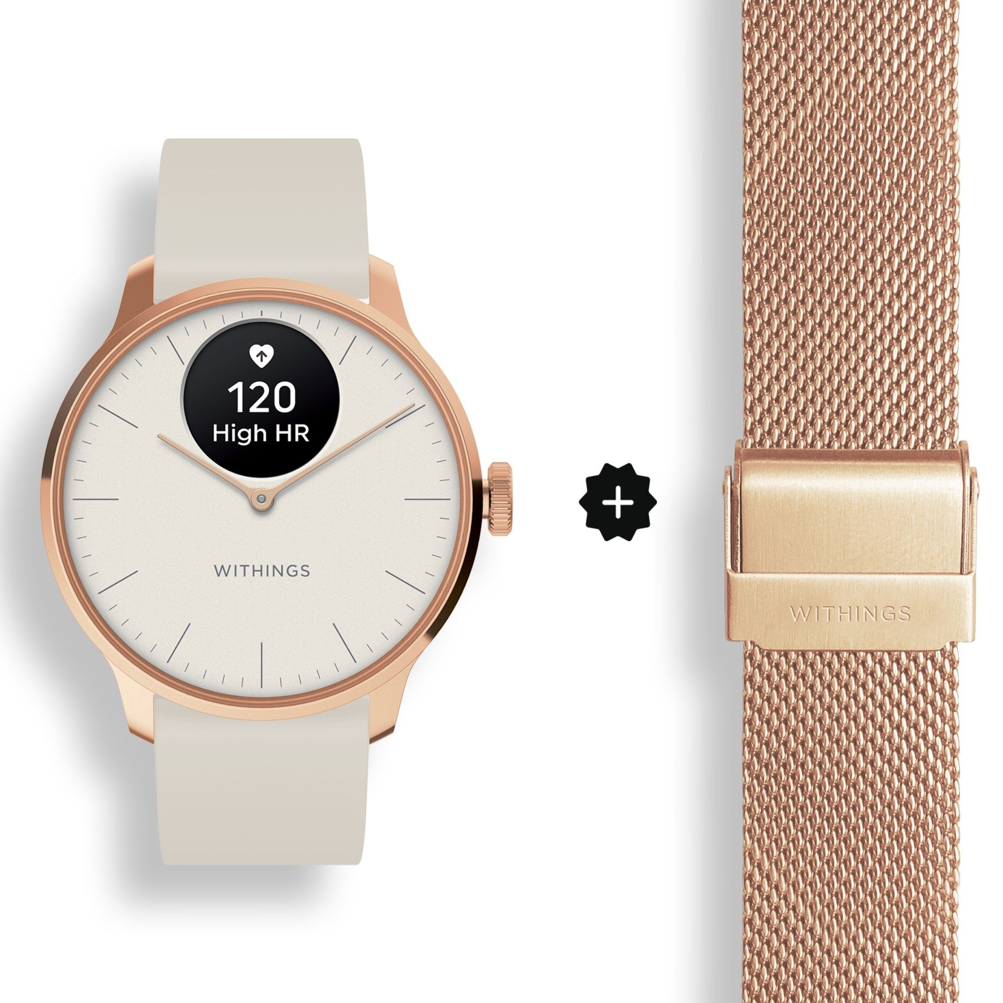 Withings HWA11 ScanWatch Light + Rose Gold Milanese Band Bundle Smartwatch  (1,6 cm/0,63 Zoll) Spar-Set, mit Wechselarmband