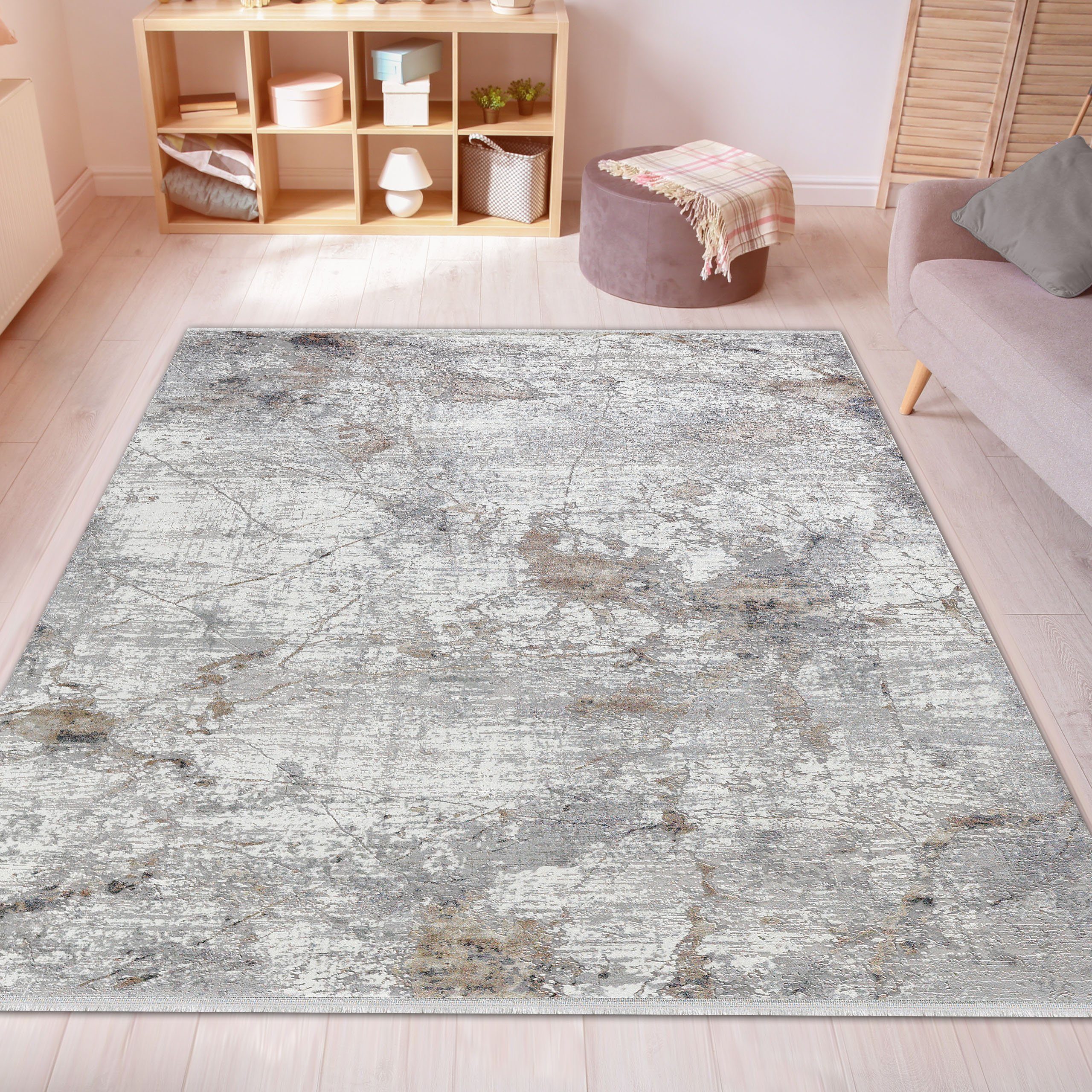 Teppich Abstrakter Designerteppich mit beruhigenden Farbtönen in beige