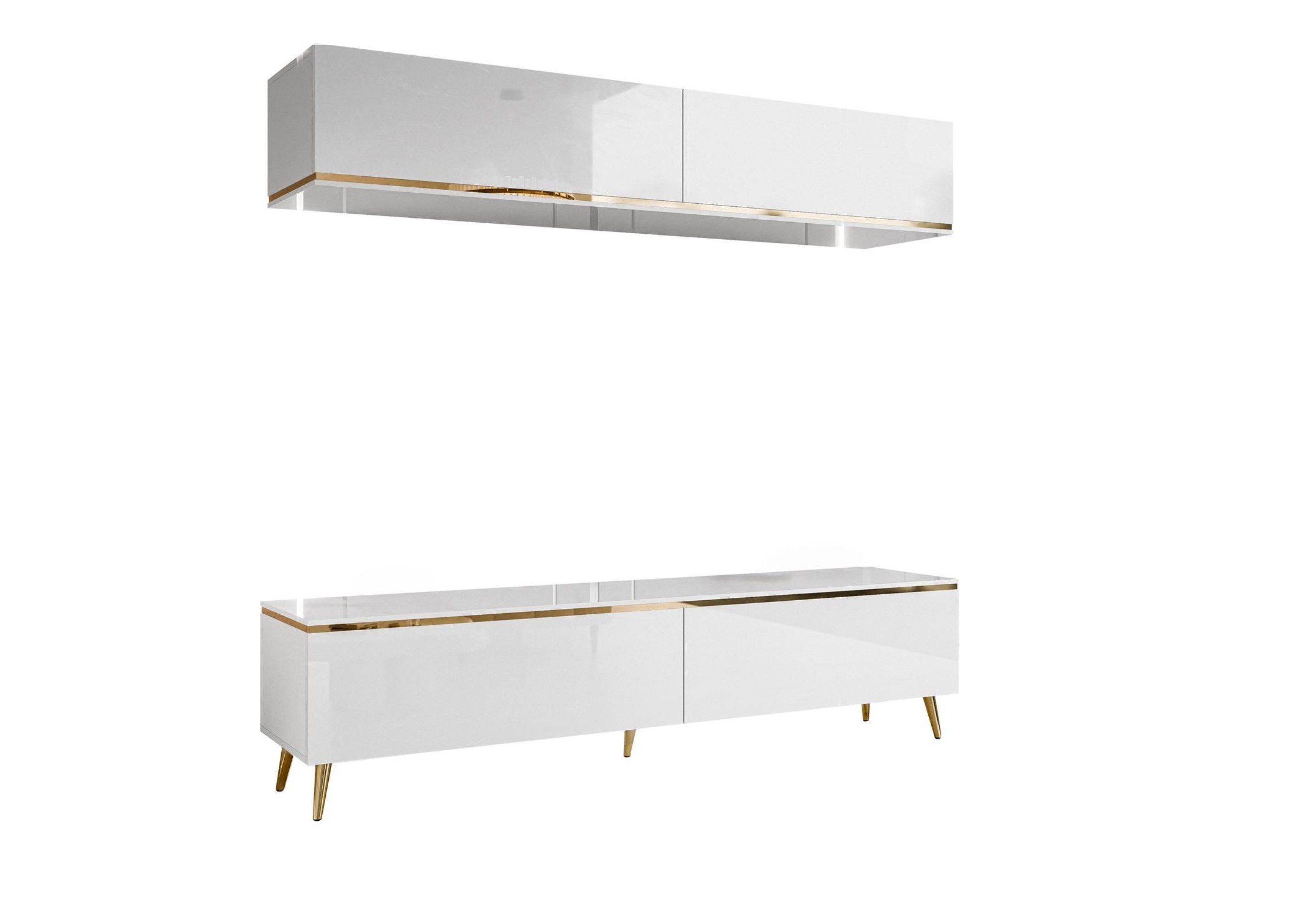 ALLHOUSE24 Wohnwand PEONY 180 weiß Hochglanz Goldchrom Beine Schrankwand BE günstig online kaufen