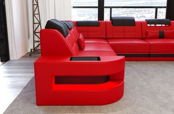 Sofa Dreams Wohnlandschaft Leder Ledercouch Sofa Como U Form Ledersofa, Couch, mit LED, wahlweise mit Bettfunktion als Schlafsofa, Designersofa