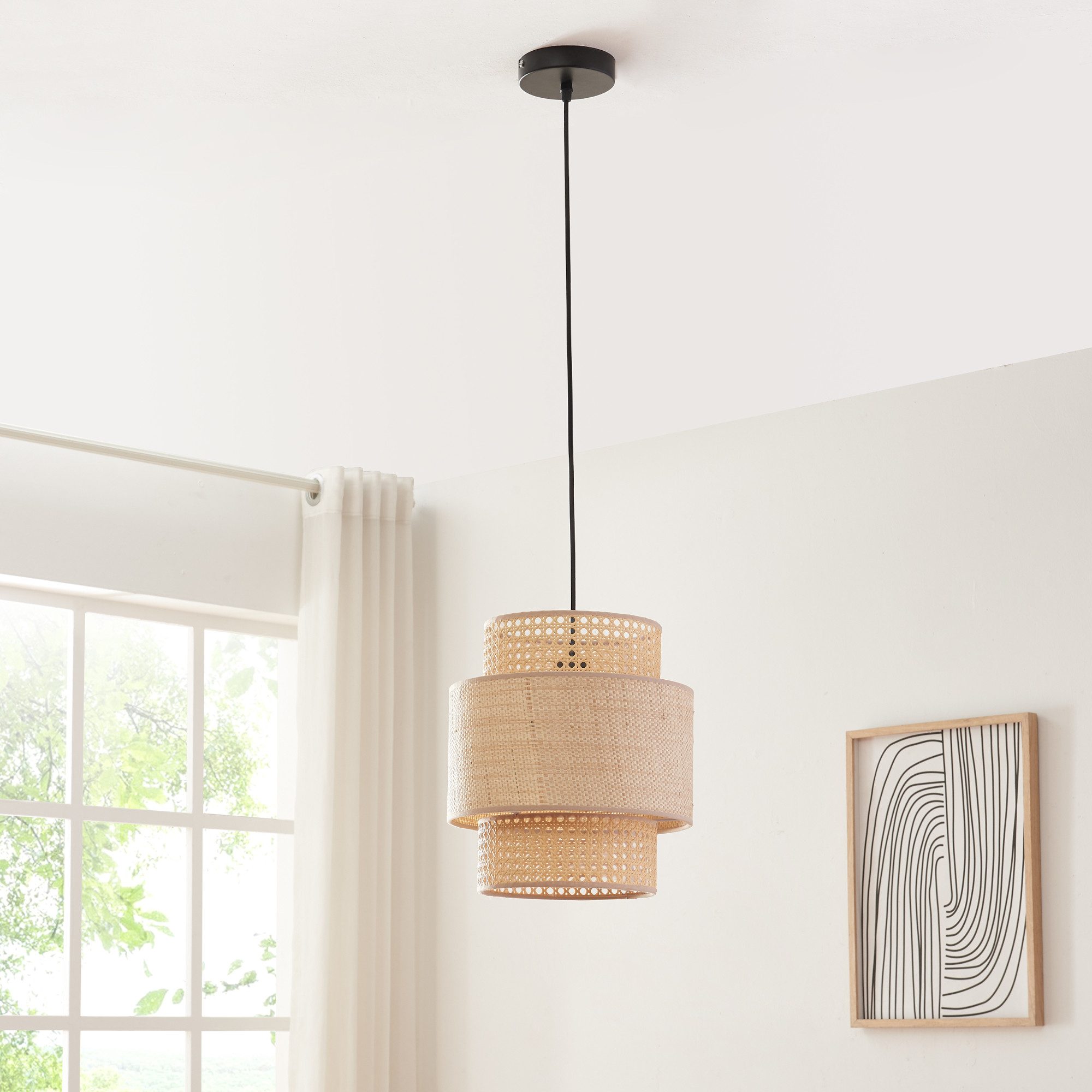 lux.pro Hängeleuchte, ohne Leuchtmittel, »Biggar« 1-flammig 170 cm hoch Rattanoptik / Flechtmuster