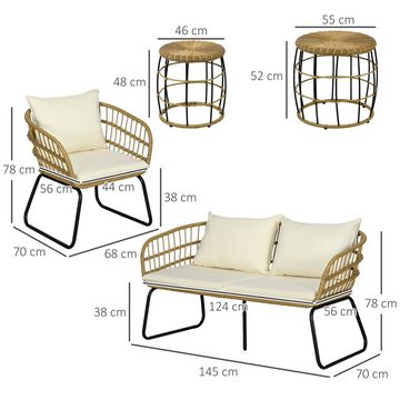 Outsunny Sitzgruppe Rattan Gartenmöbel-Set mit 2 Couchtischen, 2 Sesseln, 1 Doppelsofa, (Gartengarnitur, 5-tlg., Sitzgarnitur), für Garten, Terrasse, Stahl, Beige