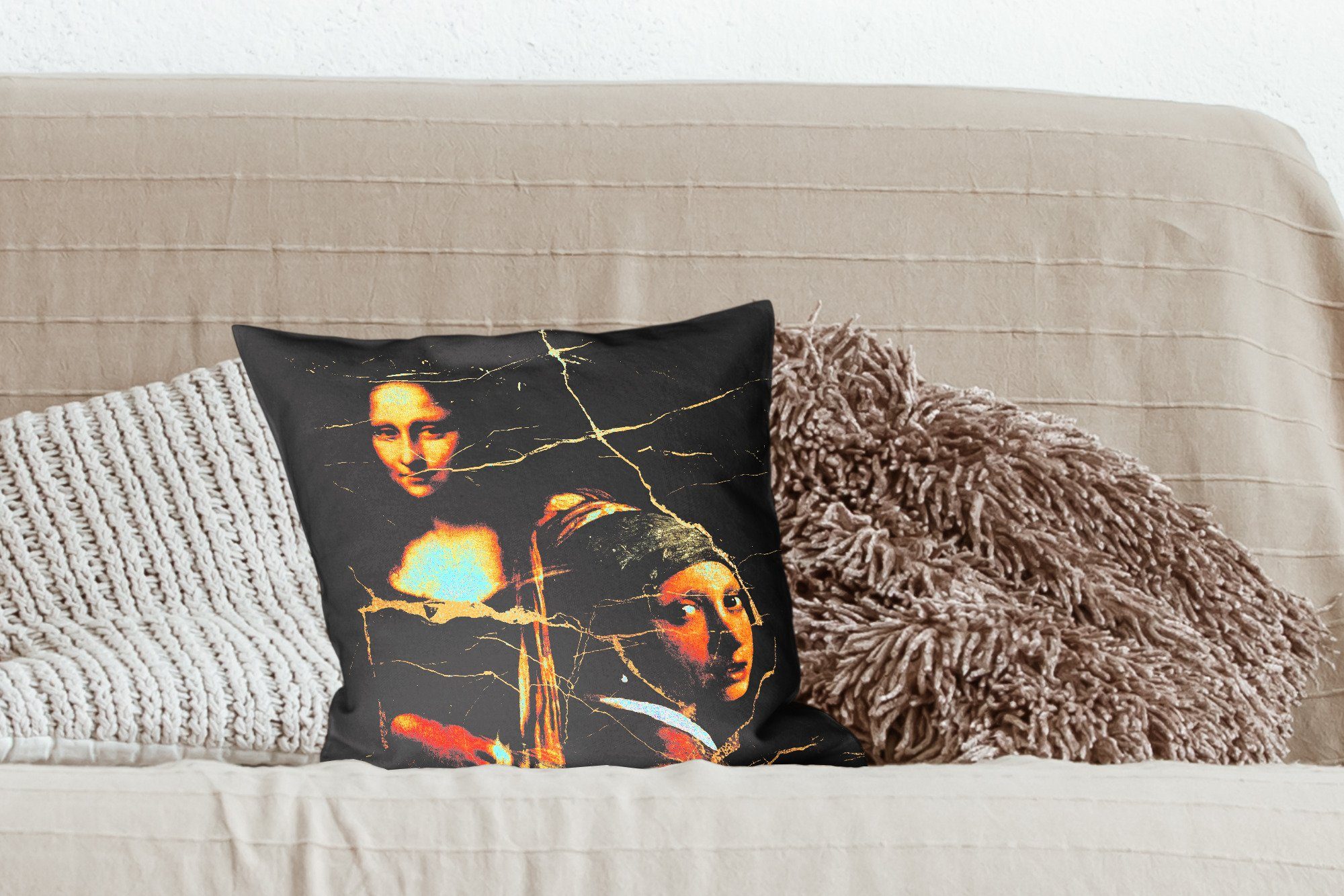 Sofakissen Deko, Dekokissen Schlafzimmer, Wohzimmer, - Mona Perlenohrring - mit Füllung Zierkissen Mädchen für Lisa dem MuchoWow Collage, mit Das