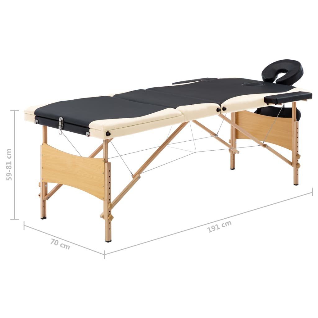 3-Zonen vidaXL Massageliege mit Schwarz Klappbar Holzgestell und Massageliege Beige