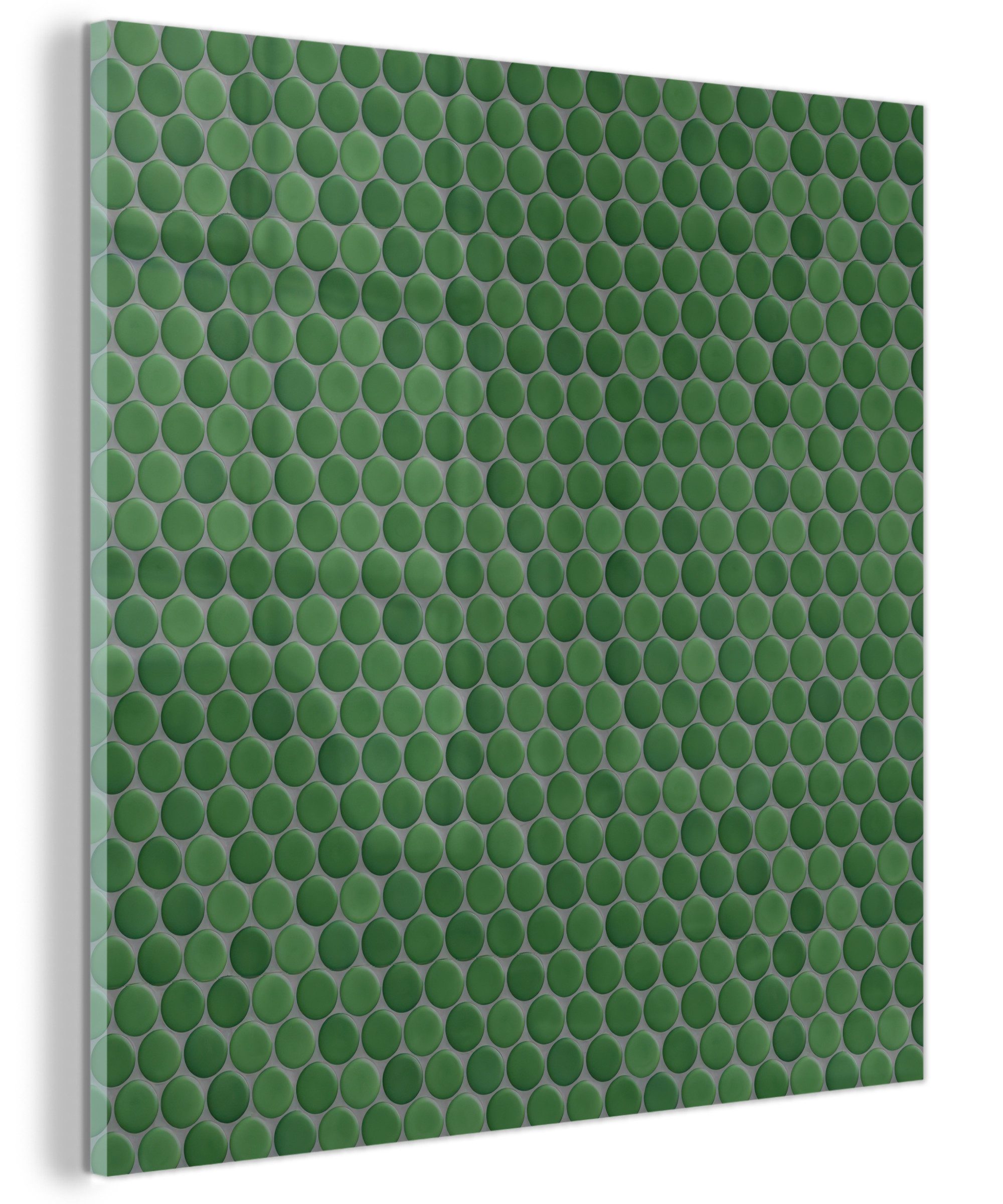 MuchoWow Acrylglasbild Penny - Mosaik - Waldgrün - Grün, Inkl. Aufhängung, Bilder auf Glas Wandbild, Wanddeko Wohnzimmer Badezimmer, 20x20 cm