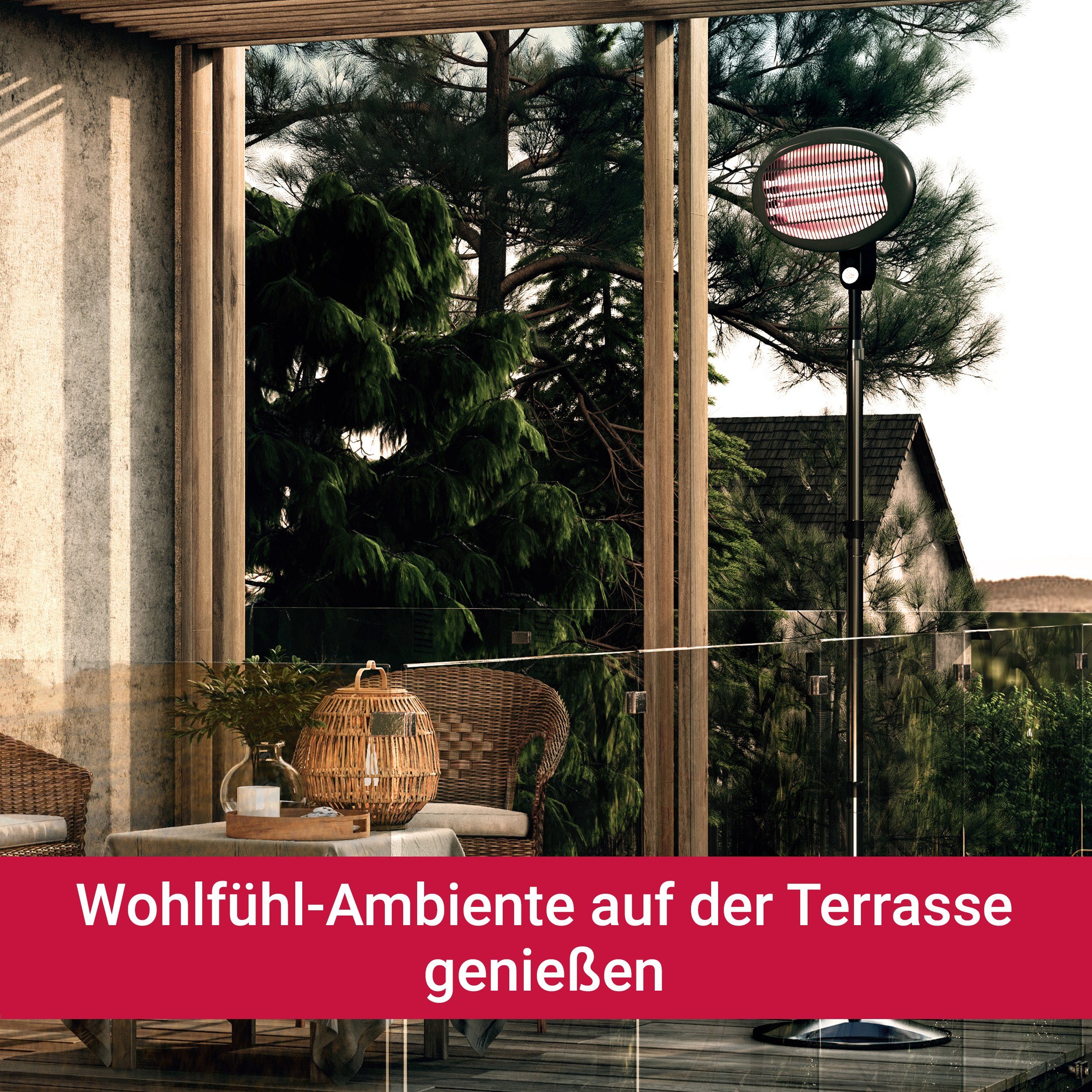W, Heizstufen Terrassenheizer Infrarotstrahler inkl. Standfuß, Suntec Night Heizstrahler Wellness mit 2000 Sun, 3