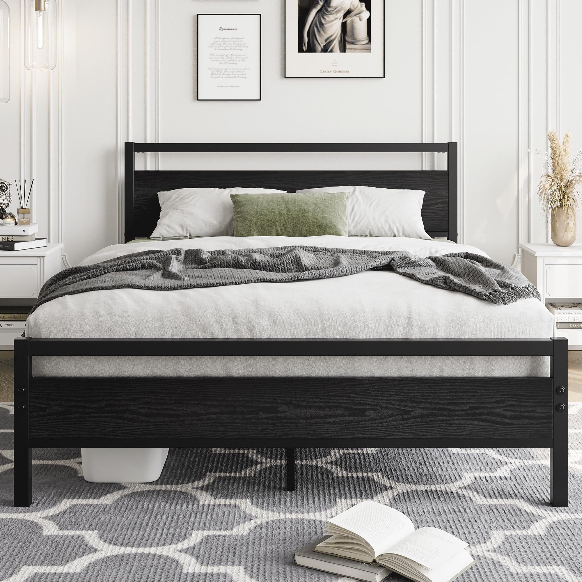 HOMERECOMMEND Metallbett aus Metall mit Lattenrost,Vintage Braun, 90x200cm (1-tlg), Kein Boxspring erforderlich, Quietschfest