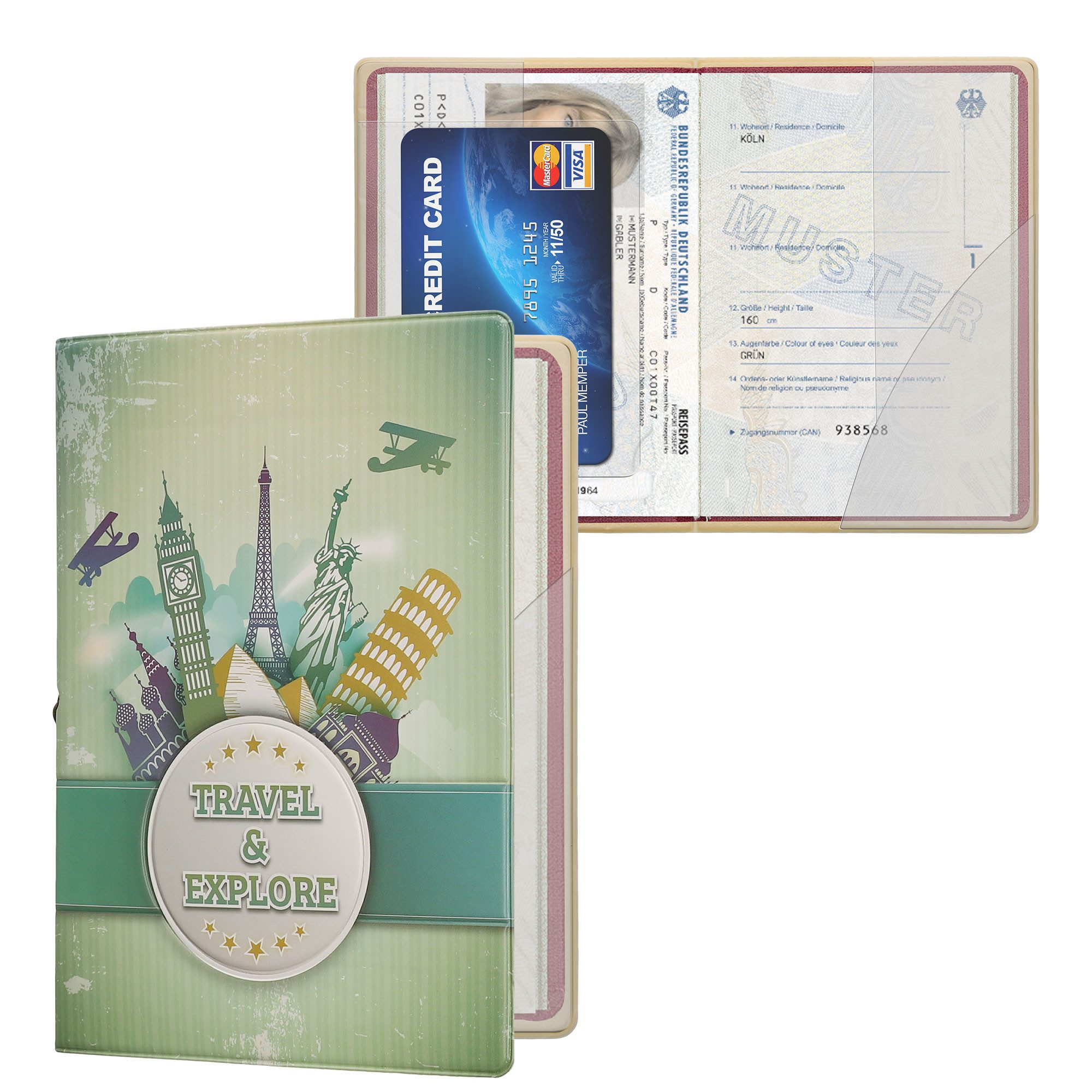 kwmobile Etui Reisepass Kunststoff Schutzhülle Ausweis Hülle Impfpass Schutz, Cover Reisepasshülle Ausweishülle in Reisen und Entdecken Design