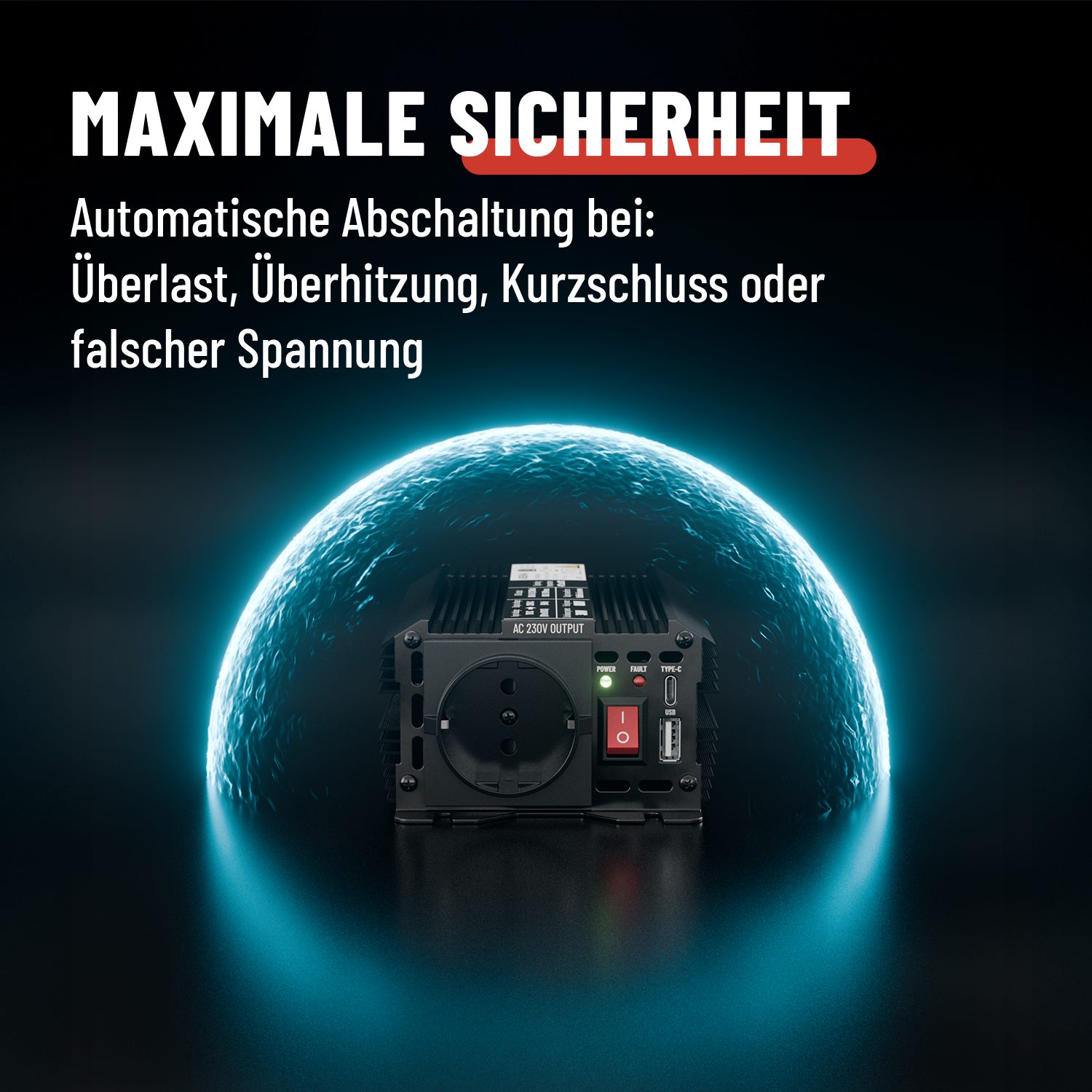 ABSINA Wechselrichter 12V auf 230V Spannungswandler Auto 2er Pack - mit mod. Sinus, (2 St) – Bild 4 von 5