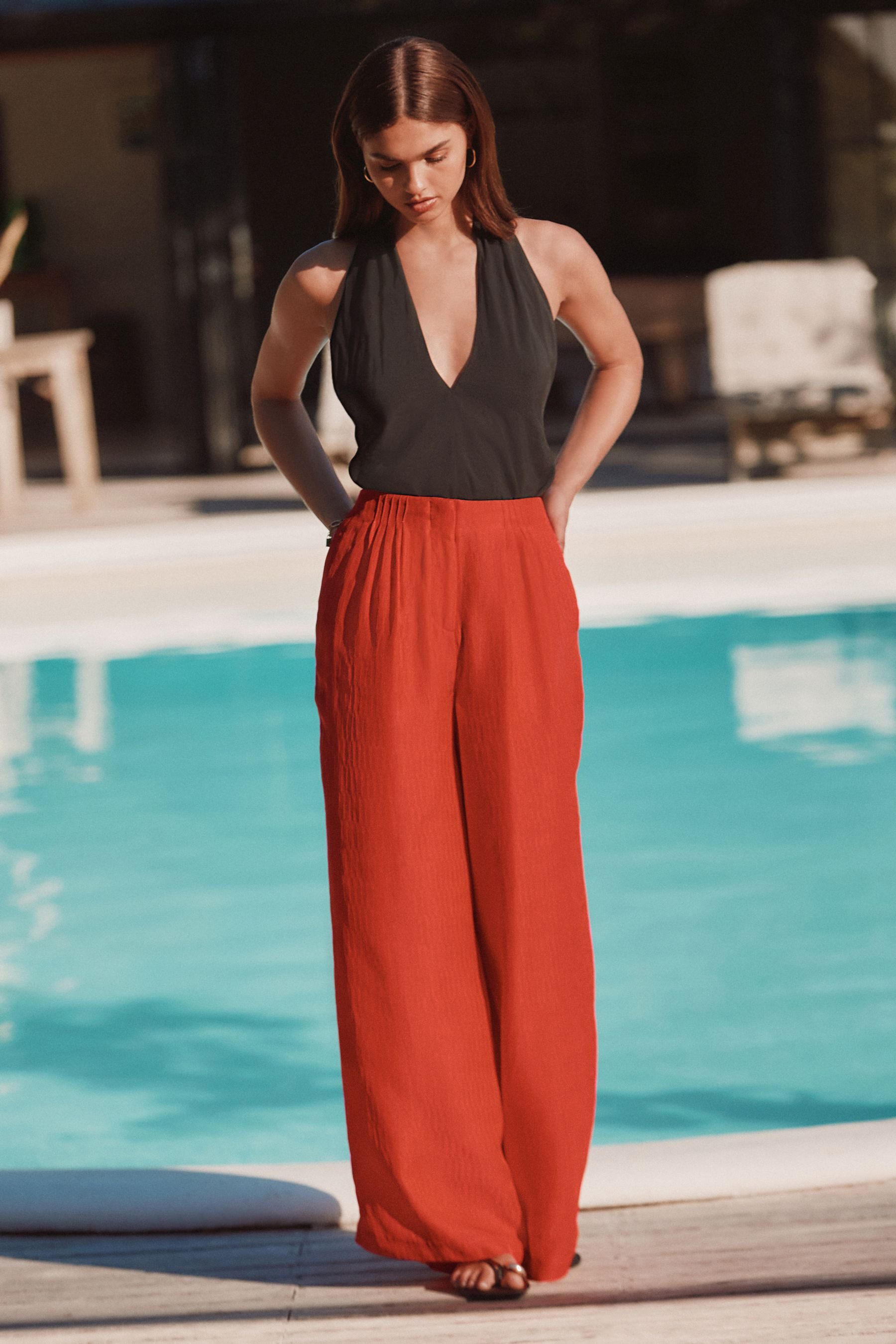 Next Palazzohose Hose mit weitem Bein und Riffel-Struktur (1-tlg)
