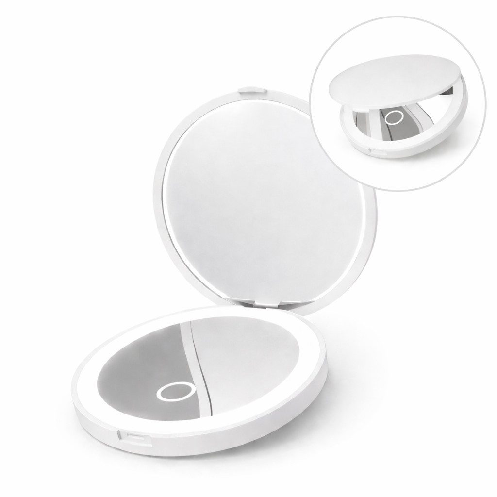 SWGOTA Schminkspiegel Kosmetikspiegel Led Taschenspiegel mit 1X/3×Vergrößerung, Beleuchtung, Faltbarer kleiner Handspiegel mit Licht, Reisespiegel für Reise/Makeup