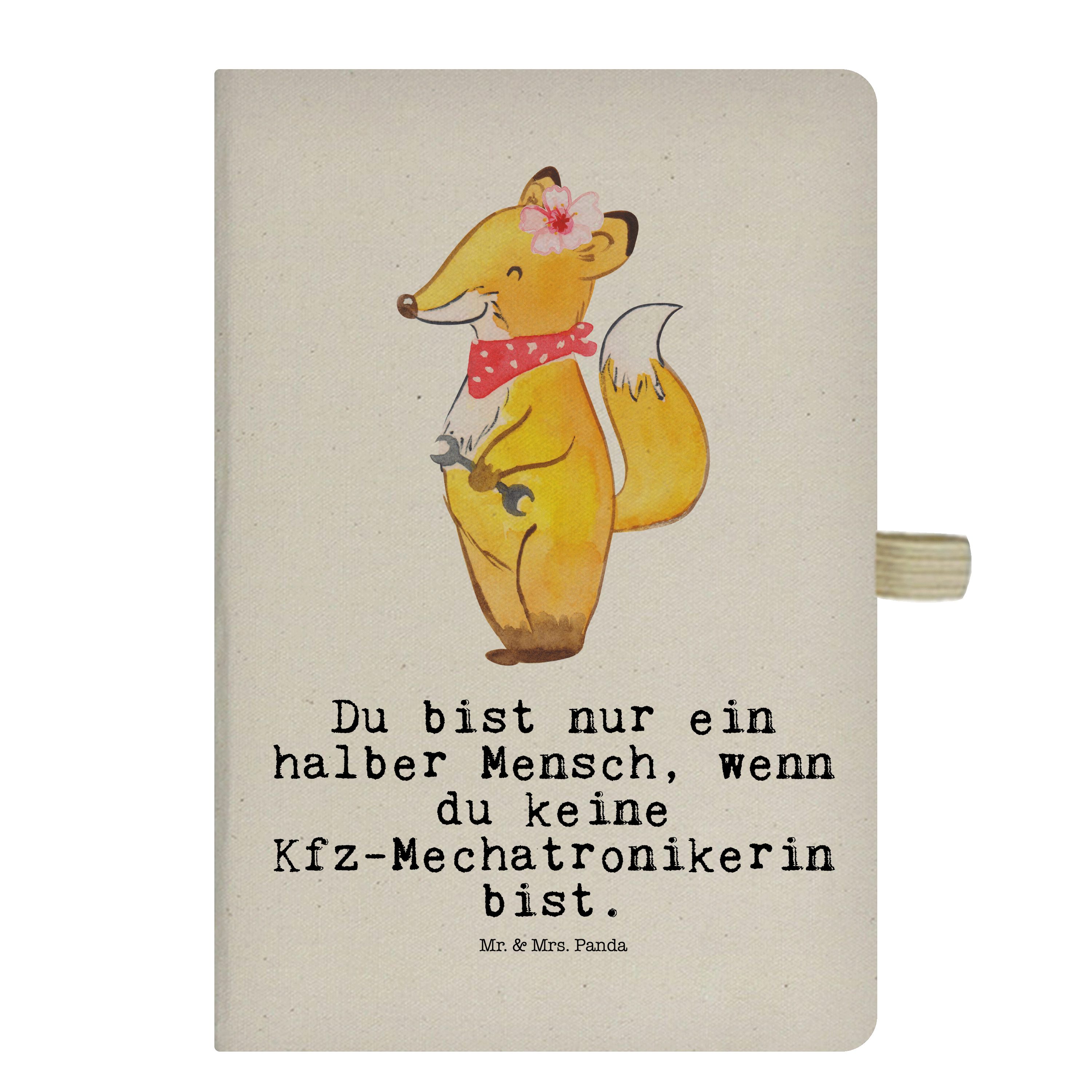 Mr. & Mrs. Panda Notizbuch Kfz-Mechatronikerin mit Herz - Transparent - Geschenk, Kraftfahrzeugm Mr. & Mrs. Panda