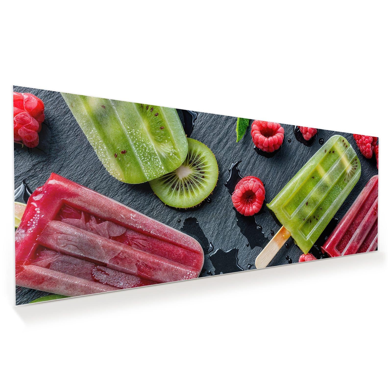 Primedeco Glasbild Wandbild Frisches Eis am Stiel mit Aufhängung, Essen (21 verschiedene Größen, 1 St), Elegante Aufhängung