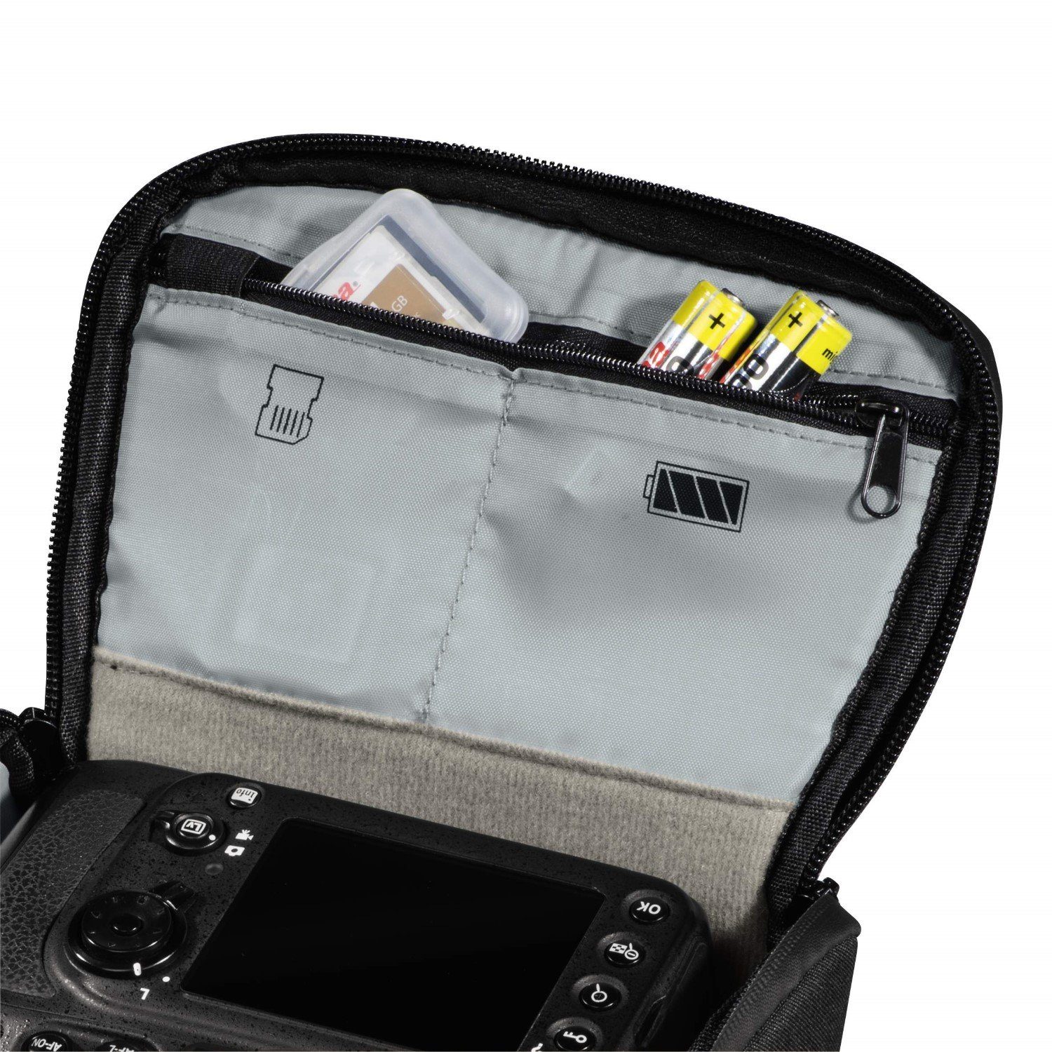 Hama Kameratasche Kamera-Tasche Colt Trinidad Universal Hülle Schwarz, Case Schultergurt Tragegriff Zubehör-Fächer Digitalkamera Systemkamera