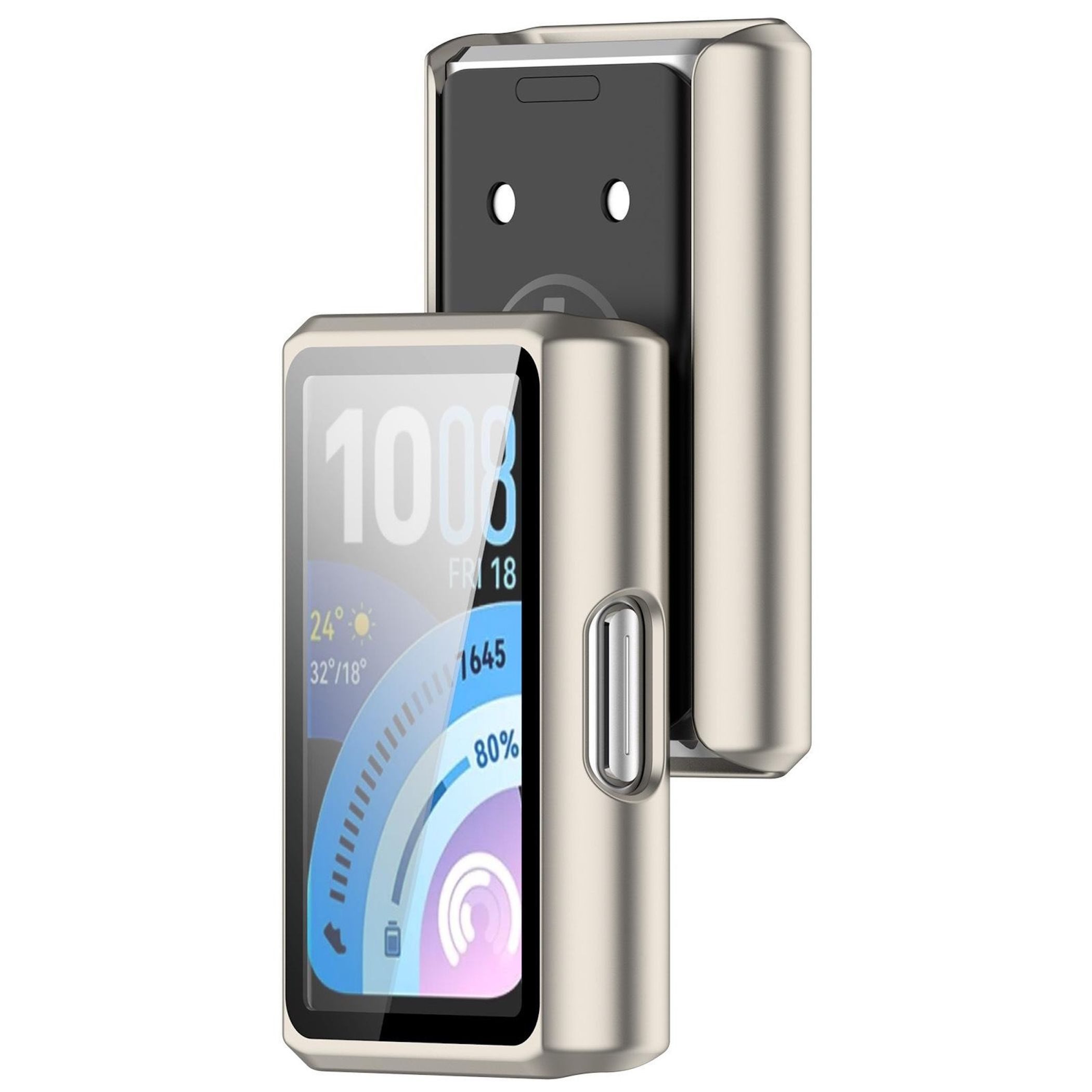 Wigento Smartwatch-Hülle + Schutzglas für Huawei Band 11 Pro / 11 Pro NFC Kunststoff Matt Beige, Schutzhülle aus PC + Hart Glas für Rundumschutz