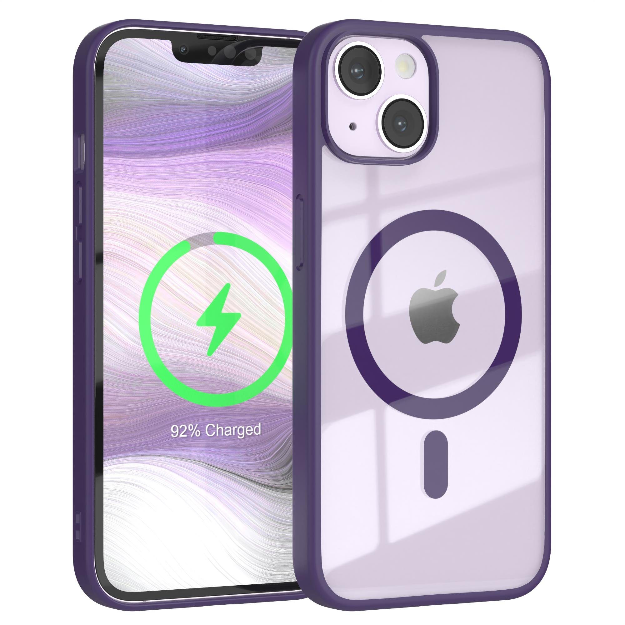EAZY CASE Handyhülle Transparente Hülle mit MagSafe für iPhone 14 6,1 Zoll, Hülle mit Kameraschutz, Smart Case kompatibel mit Magsafe, Violett