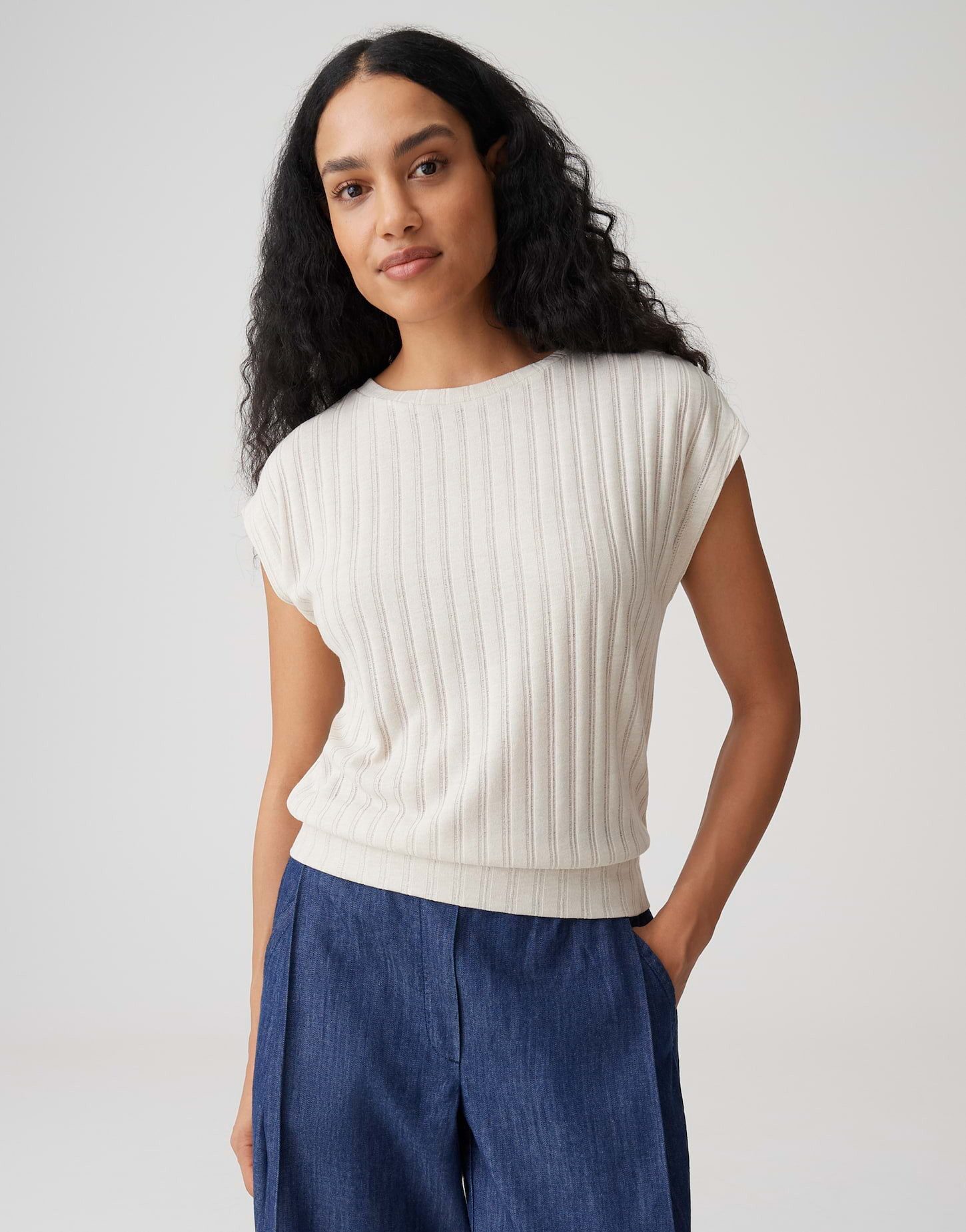 OPUS Kurzarmshirt Sapino aus Jersey mit Rippstruktur leichte Transparenz, weicher Griff, Casual