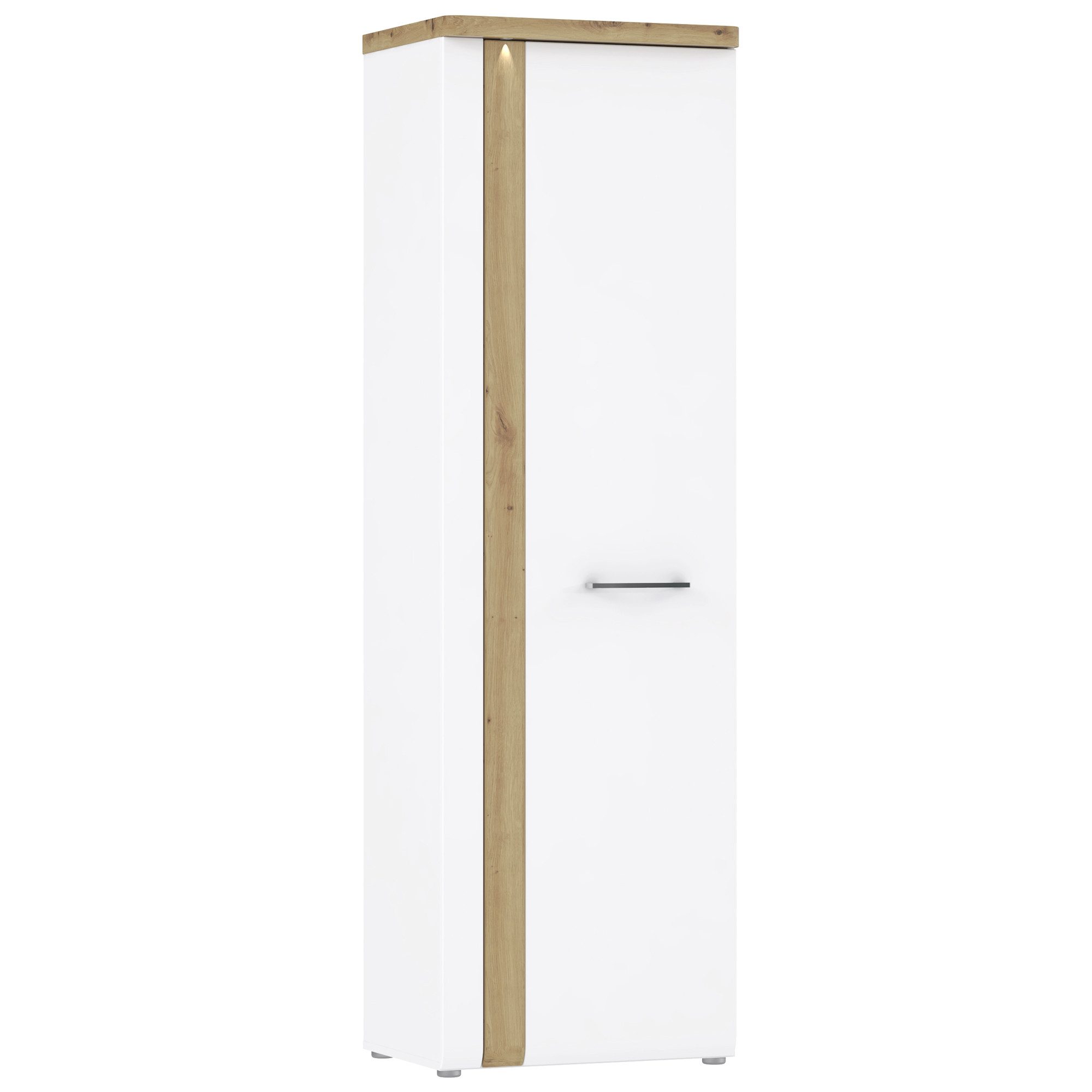 expendio Garderobenschrank Talena 1 Weiß Hochglanz / Artisan Oak Nb., 61x196x44 cm