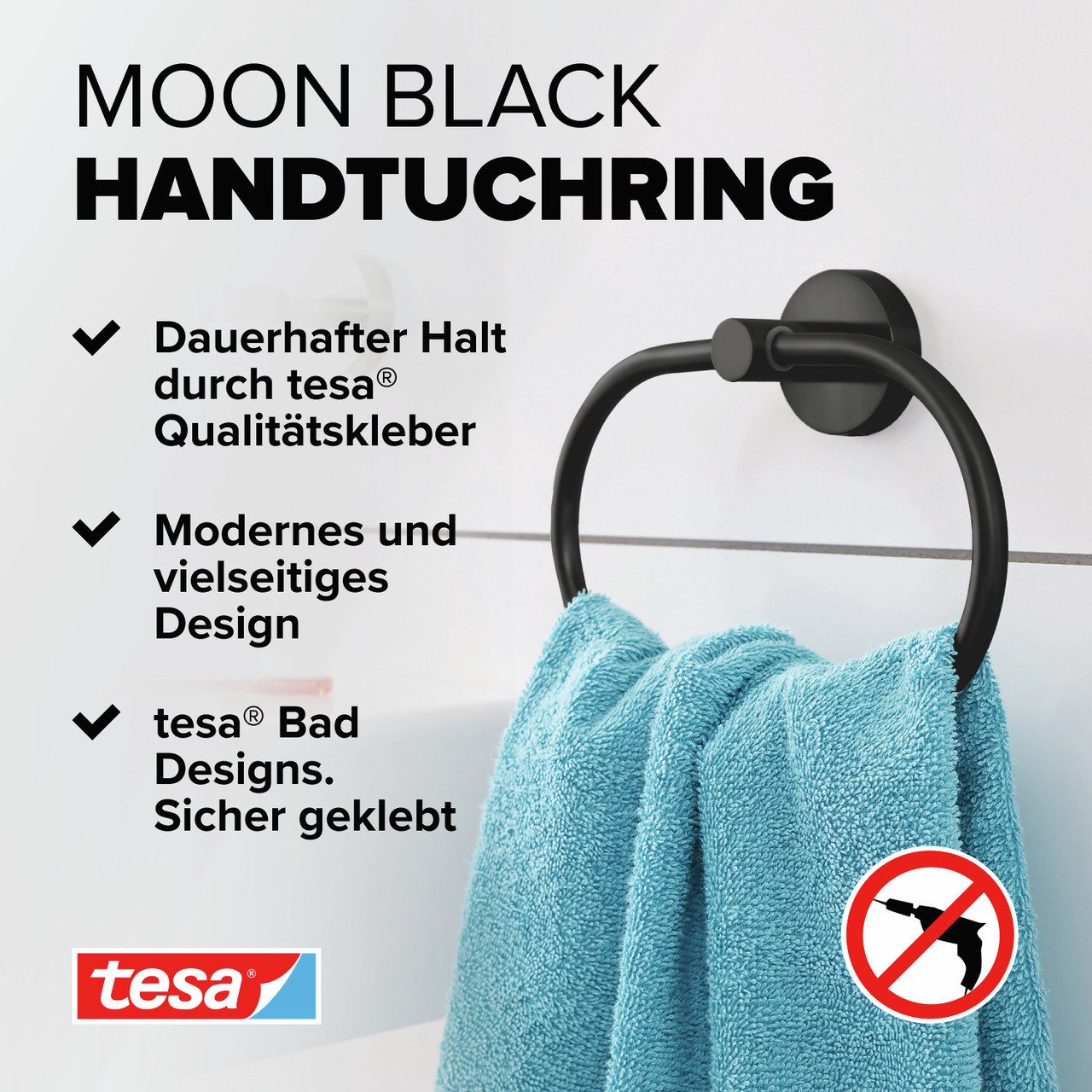 tesa Handtuchhalter 1 x MOON BLACK Handtuchring, schwarz matt - 5,3 cm : 18 günstig online kaufen