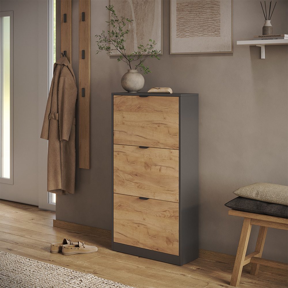 Vicco Schuhkipper Gizmo, Goldkraft Eiche/Anthrazit, 59 x 112 cm mit 3 Fächern (1 St)