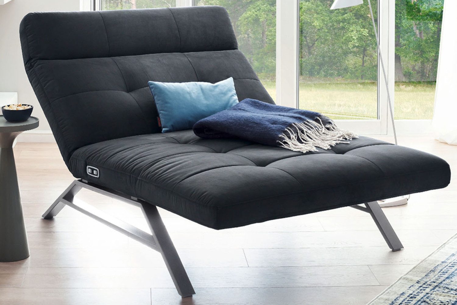 KAWOLA Relaxliege AMERIVA, Velvet, Fuß schwarz oder chrome, verschiedene Breiten und Farben