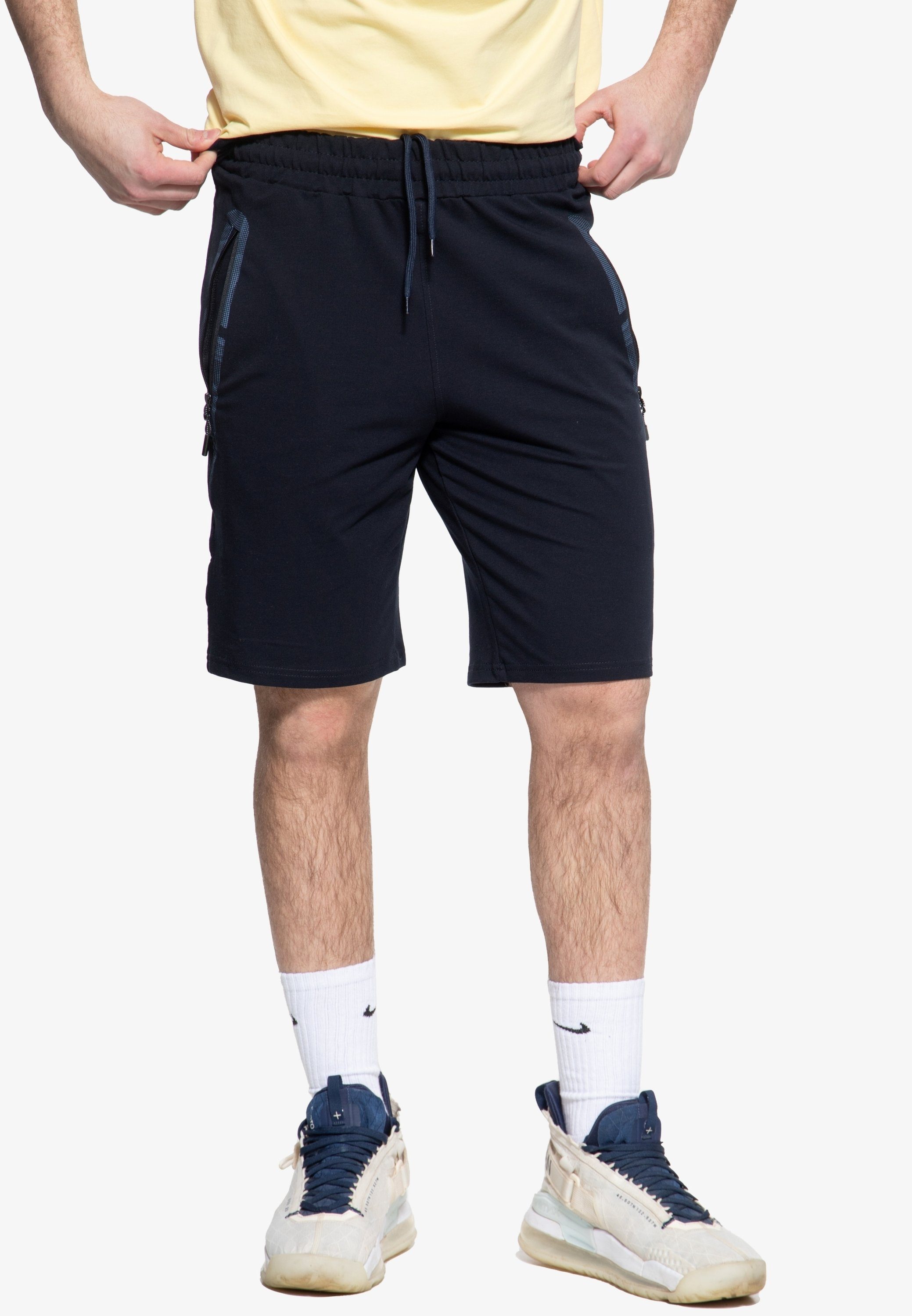 TOMMY LIFE Sweatshorts mit seitlichen Reißverschlusstaschen blau