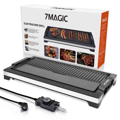 7MAGIC Tischgrill Standgrill Elektrogrill Kontaktgrill gerillte Elektrische Grillplatte, 2200 W, Einstellbarer Temperaturregler und antihaftbeschichtete Platte