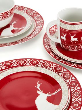 Retsch Arzberg Kombiservice Geschirr-Set, Service Nordic Reindeer, Winter, Advent, Weihnachten (16-tlg), 4 Personen, Porzellan, Rentier-Design, 16 Teile, für 4 Personen