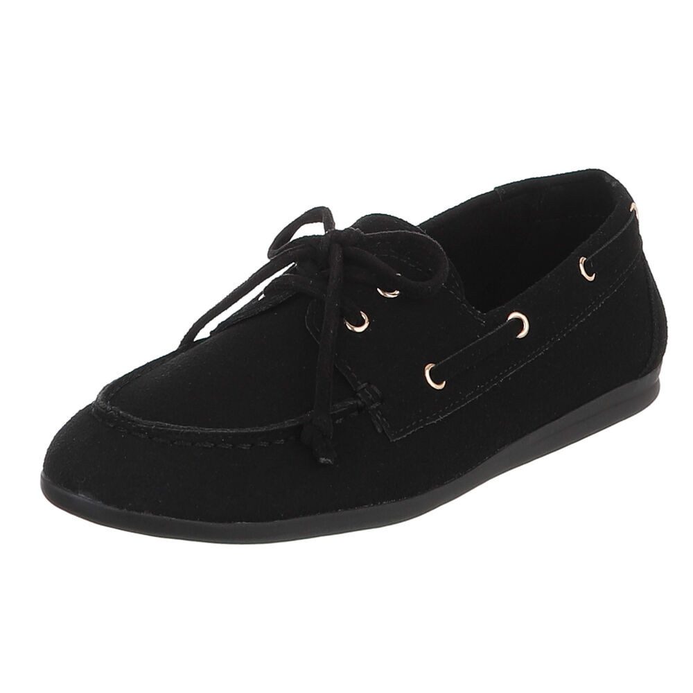 Ital-Design Damen Bootsschuh Schnürschuh Mokassin-Style Freizeit Schnürschuh (91849223) Flach Schnürer in Schwarz
