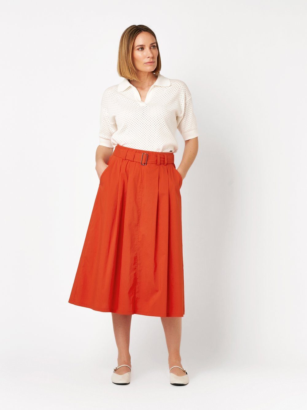 TONI Sommerrock Midi Skirt mit Bundfalten und Gürtel