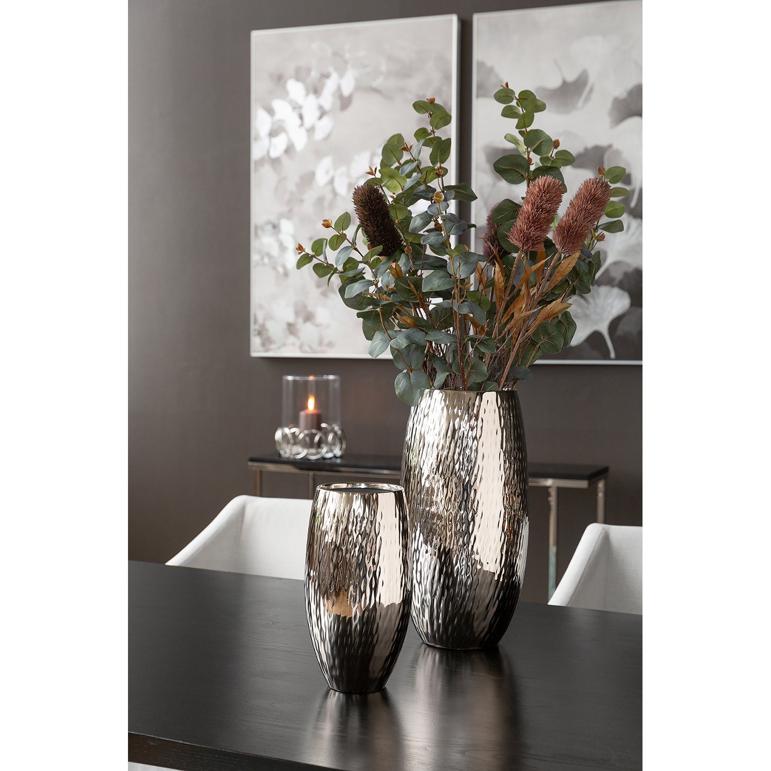 Fink Dekovase AFRICA Vase - H.40cm x D.21cm - Eisen/vernickelt - silberfarb günstig online kaufen