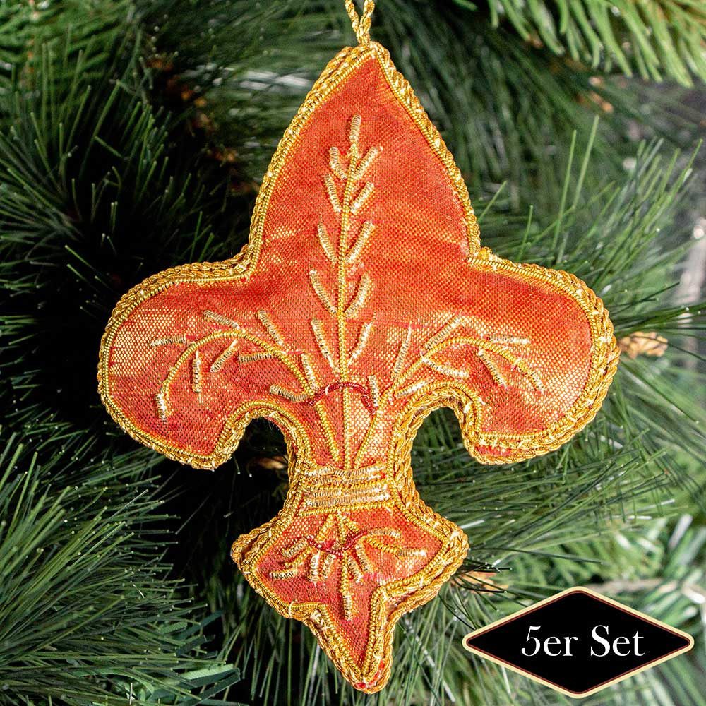 Antikas Weihnachtsfigur 5x Baumschmuck aus Stoff, orientalische Ornamente, Christbaumschmuck