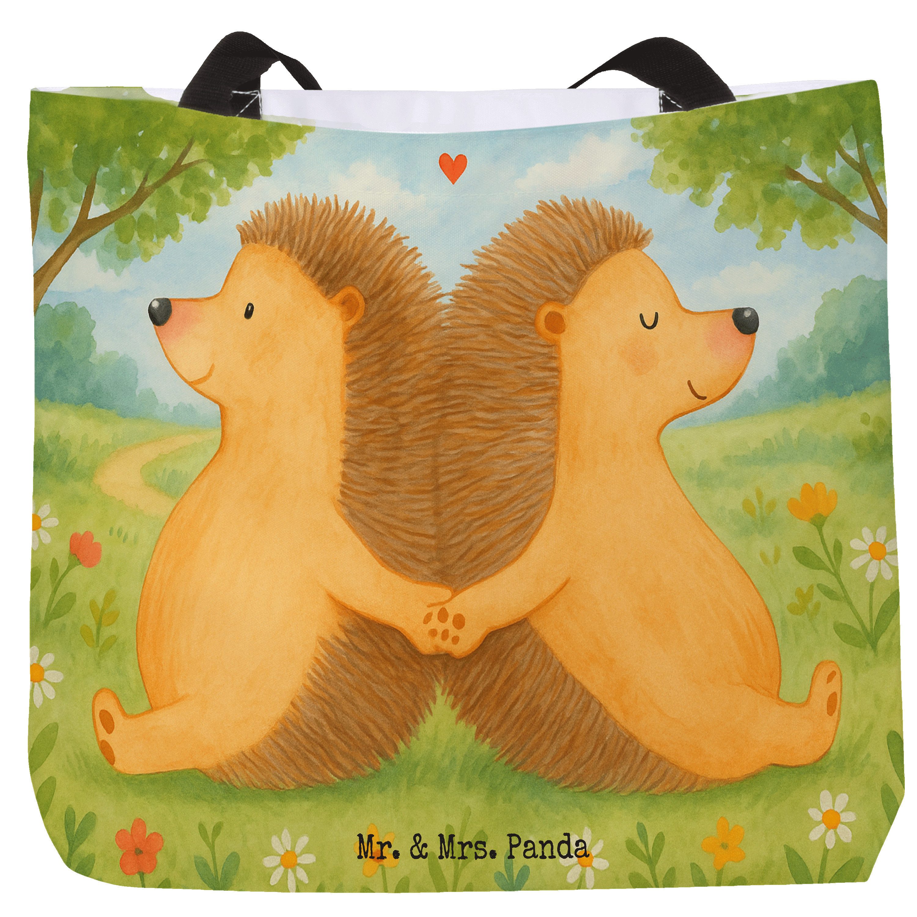Shopper Igel händchenhaltend Design, Beutel, Weiß, Verknallt, Laptoptasche, L