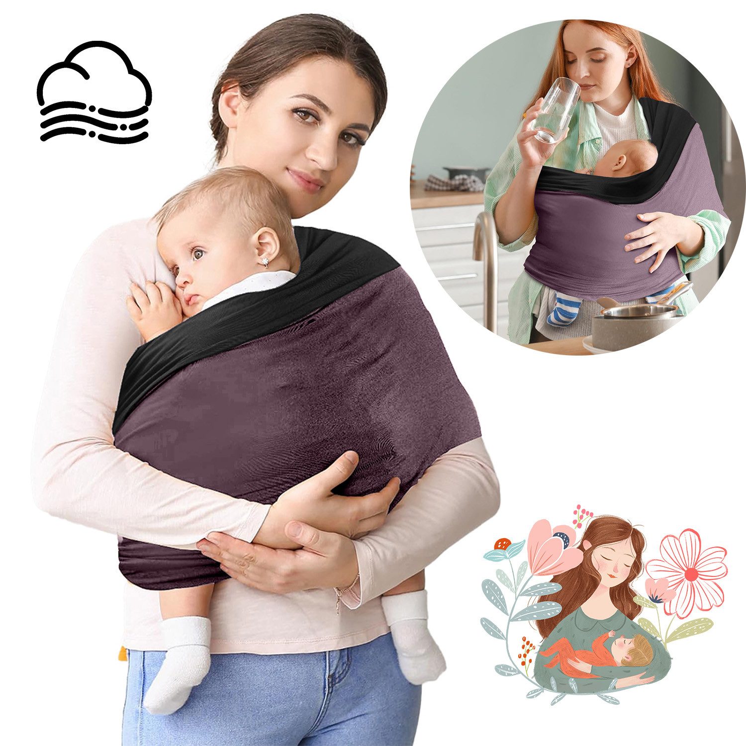 Babytrage Koala Babytrage elastisch ohne Knoten für Neugeborene & Eltern