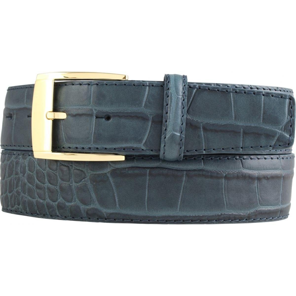 Ledergürtel Gürtel mit Krokoprägung und goldener Gürtelschnalle 4 cm - Leder-Gürte
