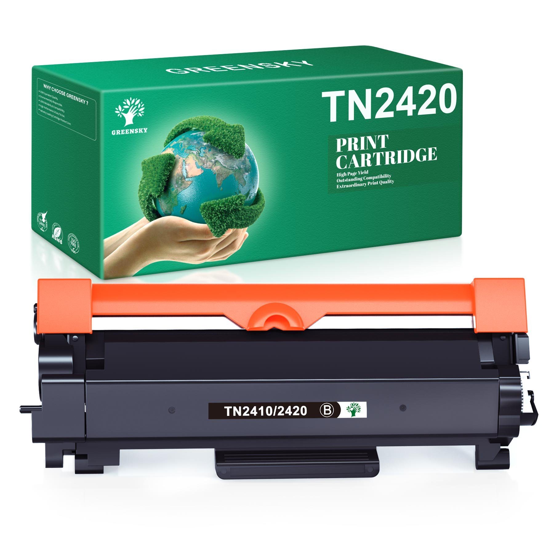 Greensky Tonerkartusche TN2420 TN 2410 TN-2420, (Druckleistung bis ca. 3000 Seiten), Kompatible für HL-L2350DW L2375DW L2310D MFC-L2710DW L2710DN L2730DW 1 Schwarz