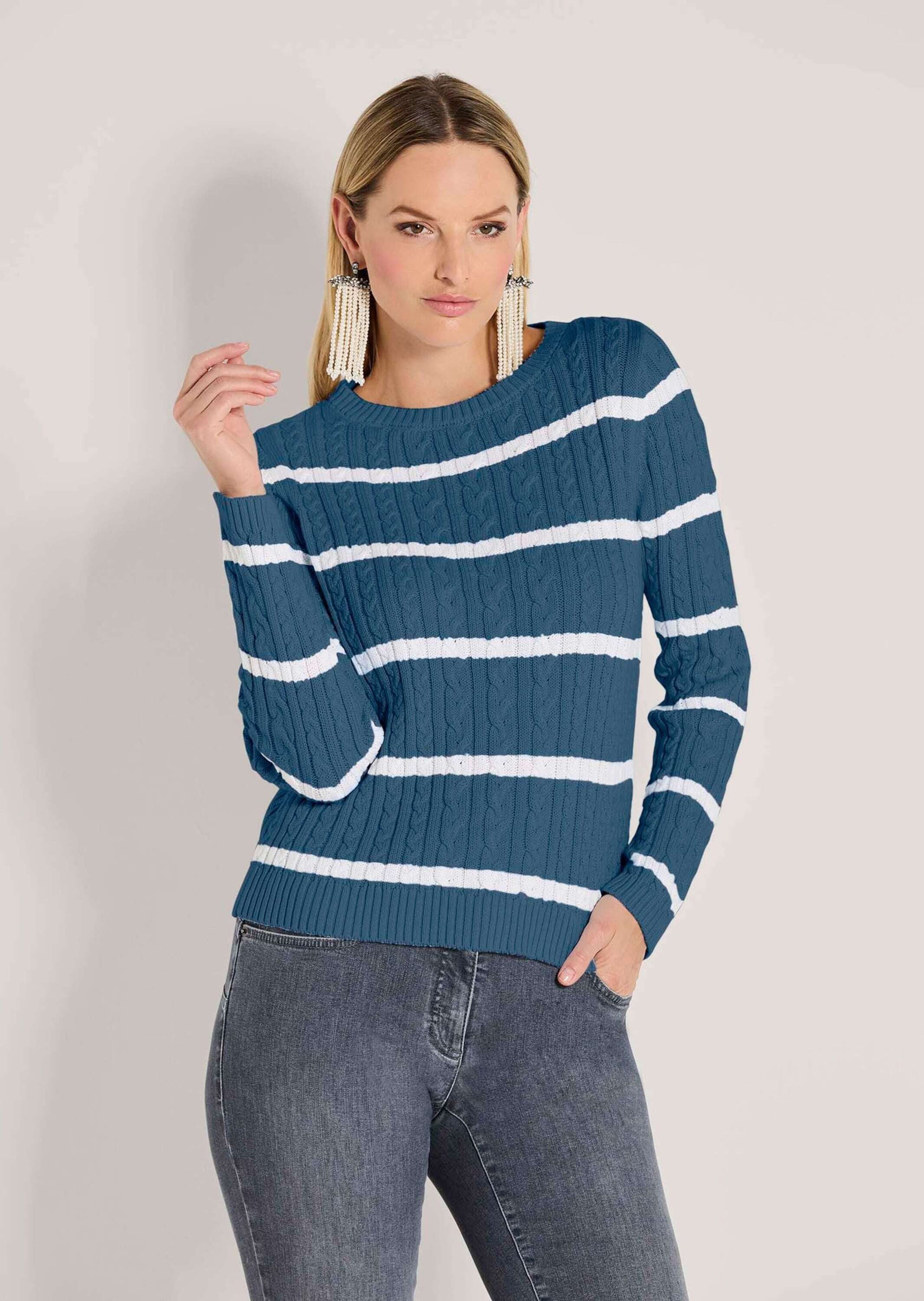 MADELEINE Strickpullover Moderner Baumwollpullover mit Zopfmuster und Ringe günstig online kaufen