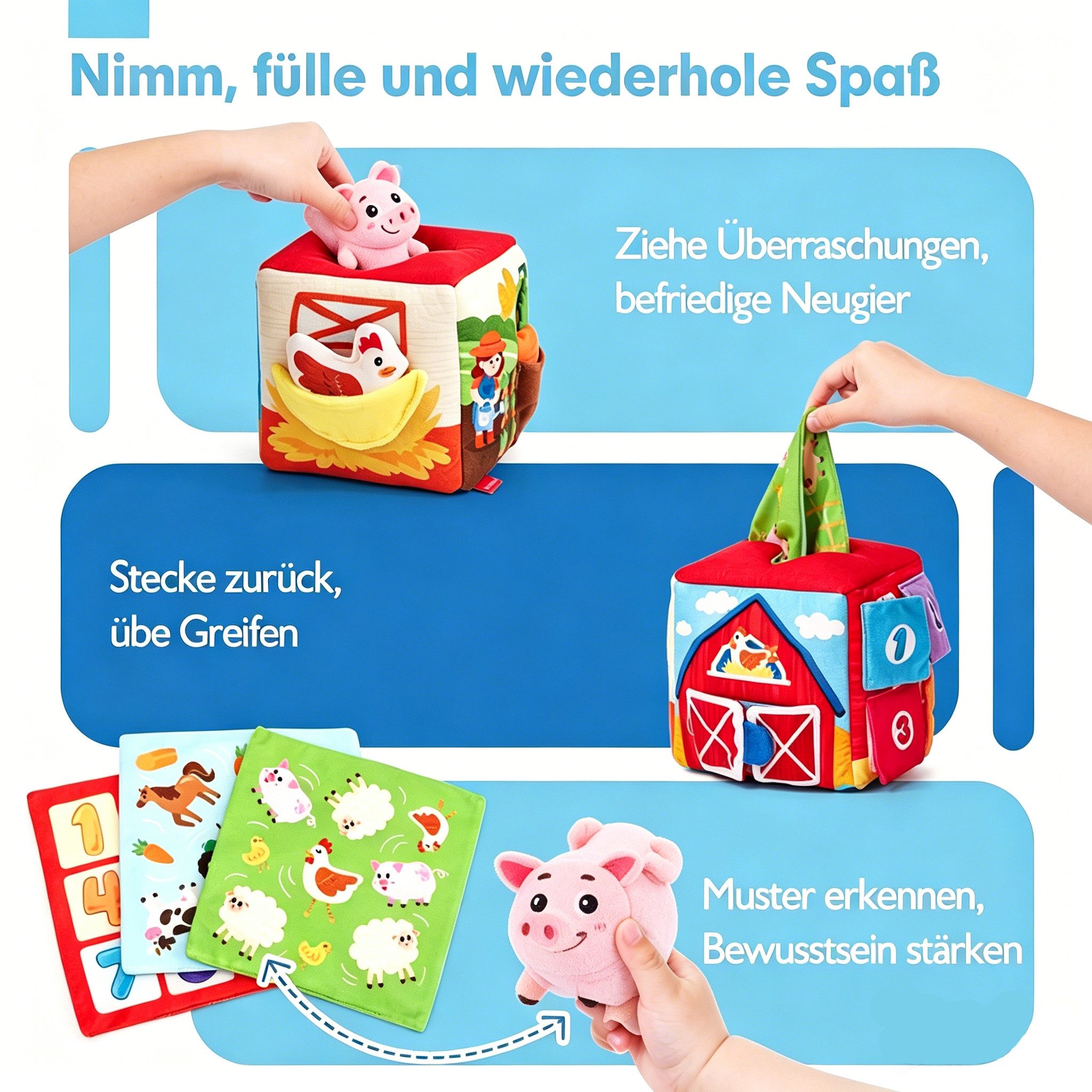CLTYQ Lernspielzeug Kinder Lernspielzeug: Bauernhof Schatzkiste, 11-teiliges Set mit Plüsch Lernspielzeug für Kinder