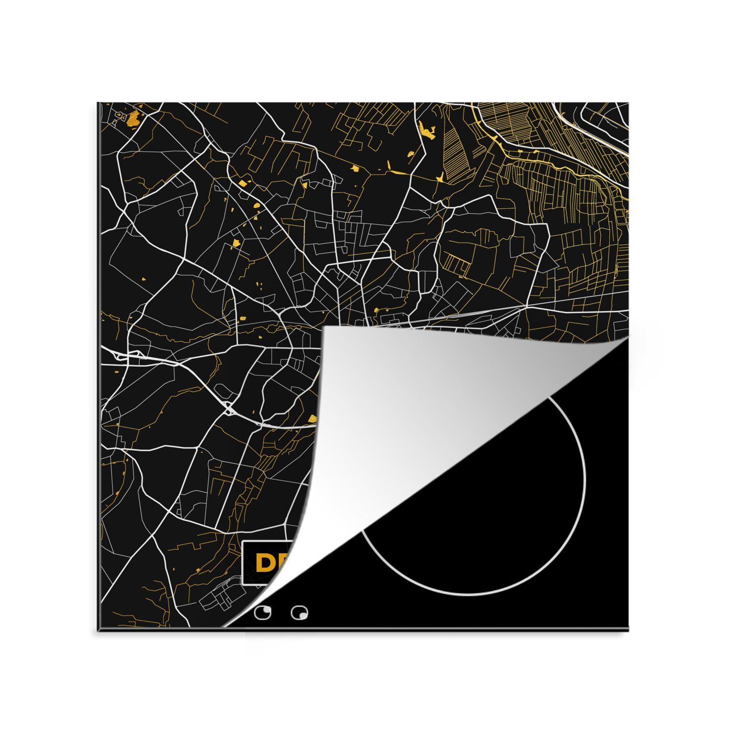 MuchoWow Herdblende-/Abdeckplatte Gold - Deutschland - Karte - Stadtplan - Delmenhorst, Vinyl, (1 tlg), 78x78 cm, Ceranfeldabdeckung, Arbeitsplatte für küche