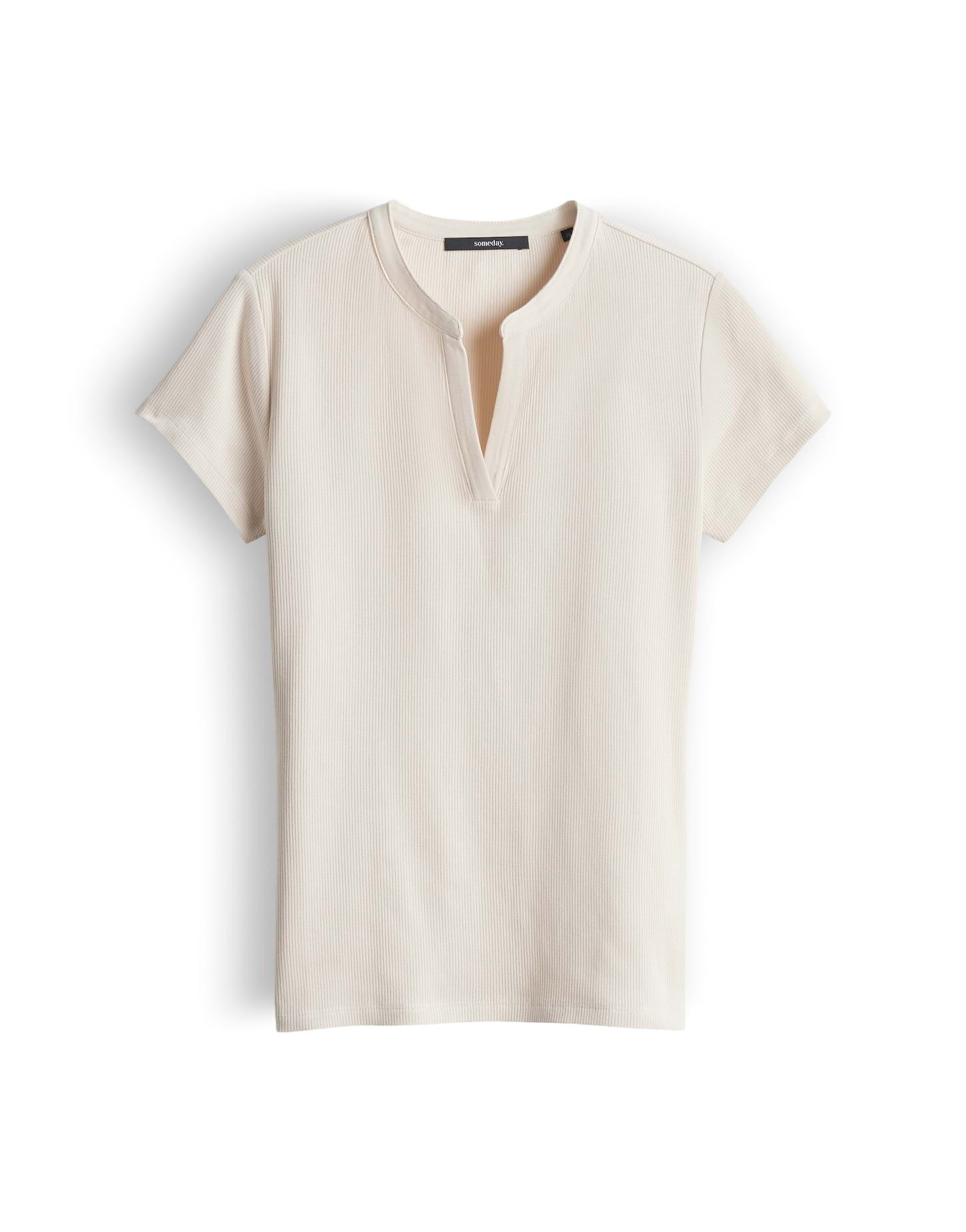 someday Kurzarmshirt Geripptes Shirt KLEOH DETAIL mit V-Ausschnitt