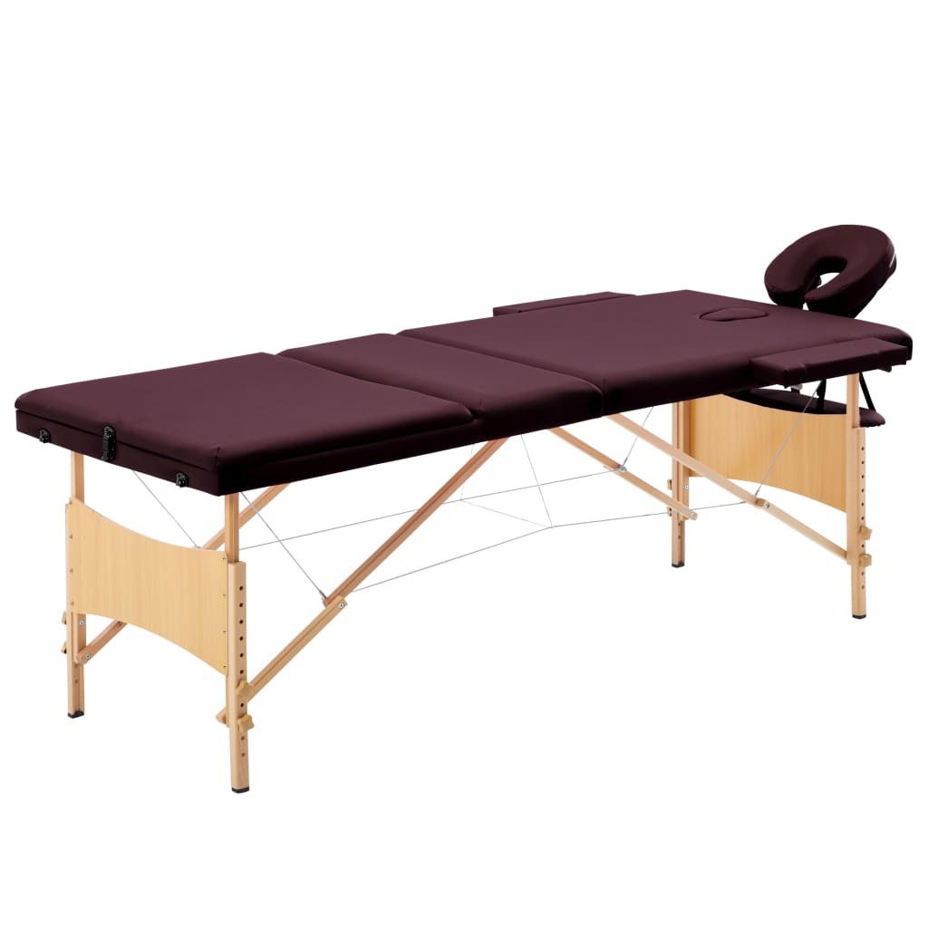 vidaXL Massageliege Massageliege Klappbar 3-Zonen mit Holzgestell Bordeaux-Lila